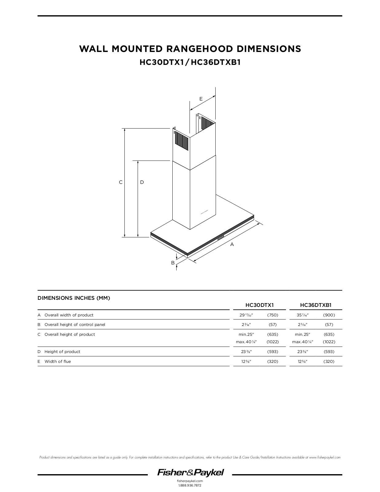 Fisher & Paykel HC36DTXB1, HC30DTX1 Installation Worksheet