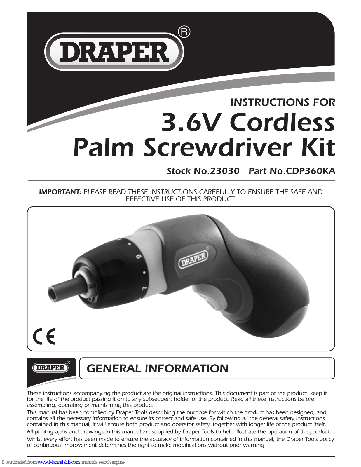 Draper CDP360KA Instructions For - ManualMachine.com