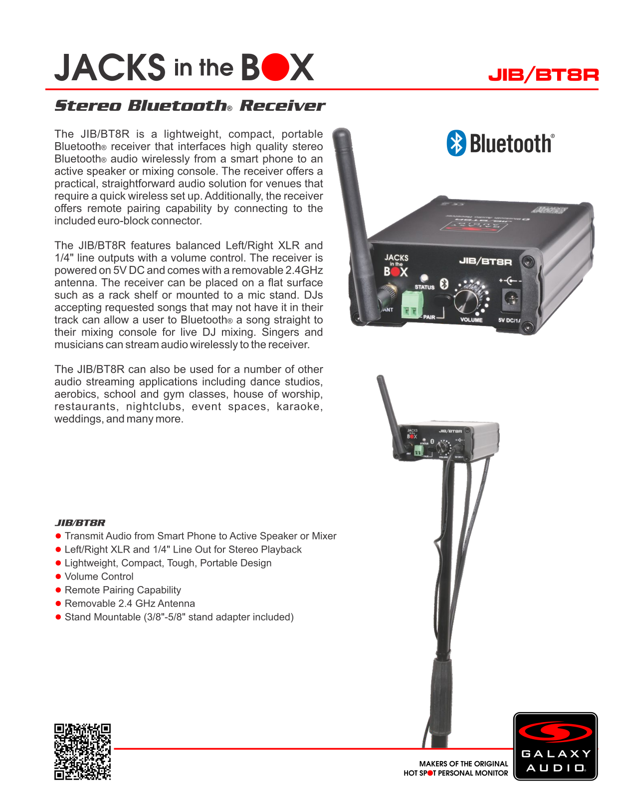 Galaxy Audio JIB/BT8R Data Sheet