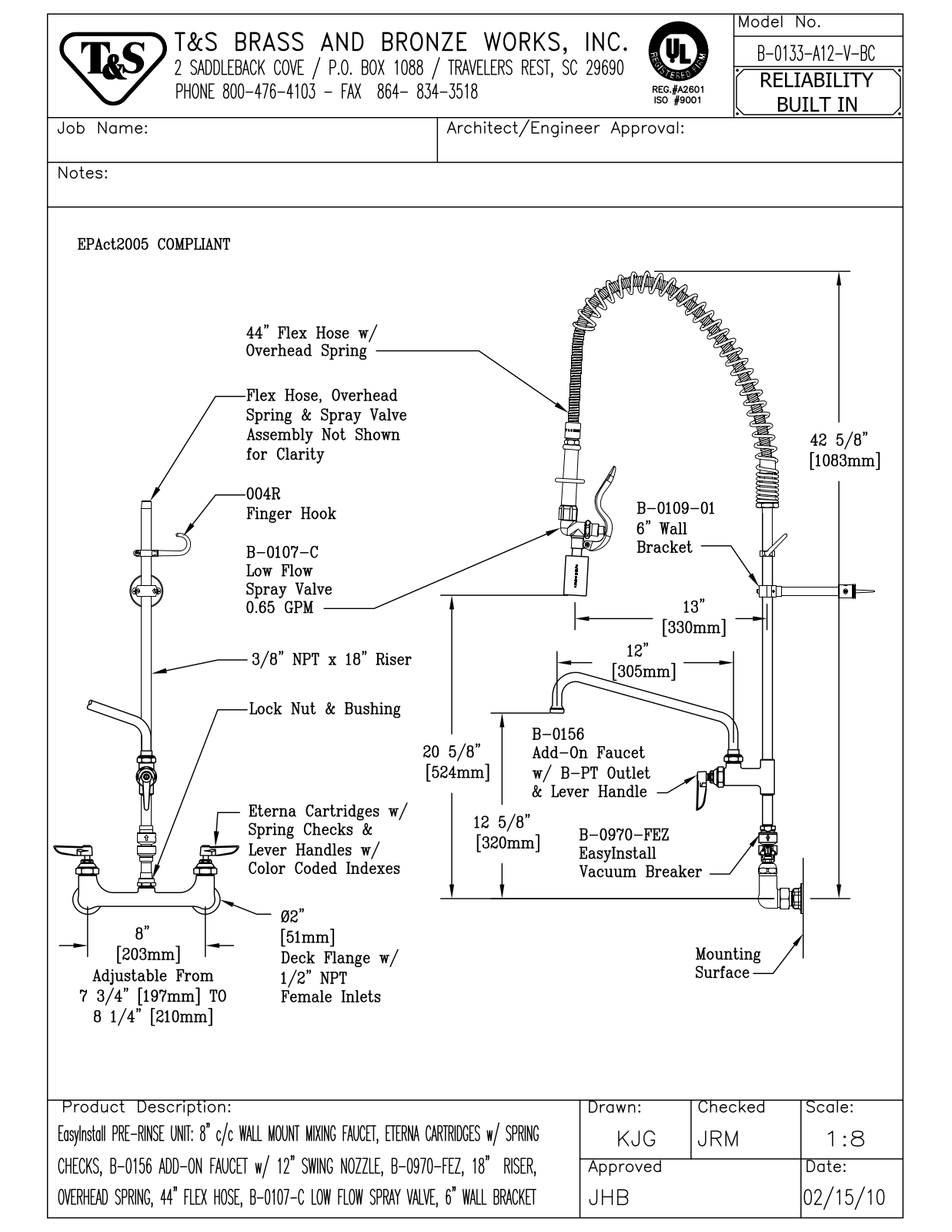 T&S Brass B-0133-A12-V-BC User Manual