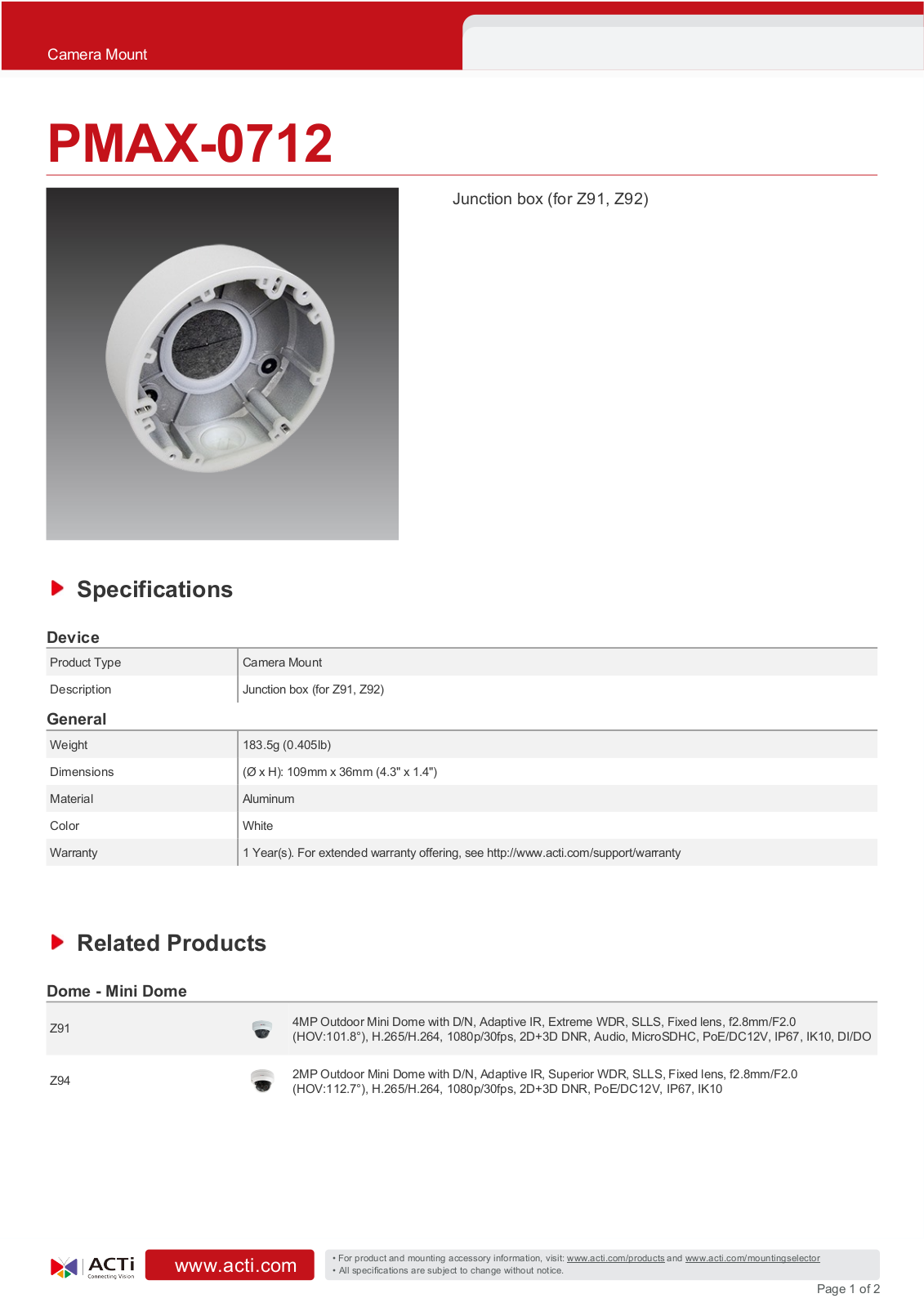 ACTi PMAX-0712 Specsheet