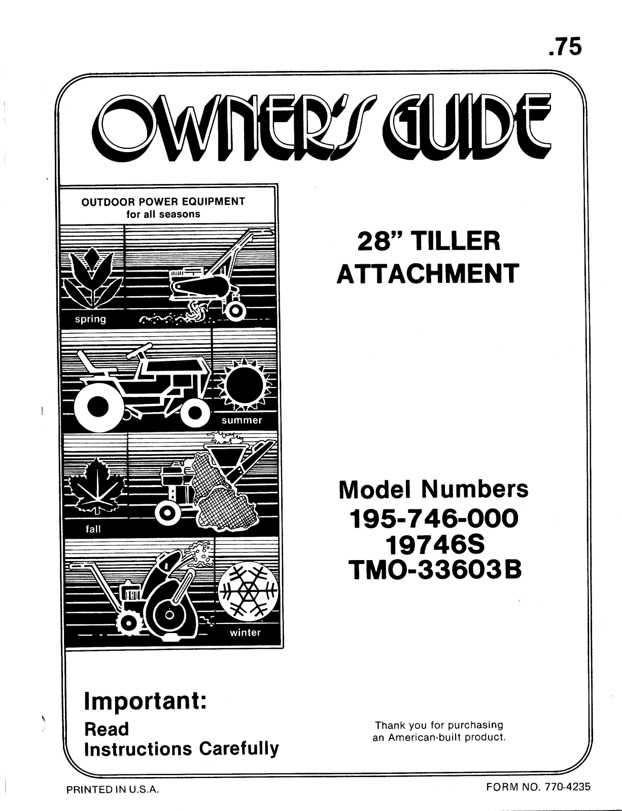 MTD TMO-33603B, 19746S User Manual