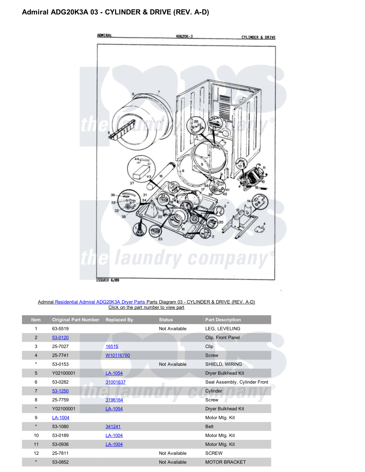 Admiral ADG20K3A Parts Diagram