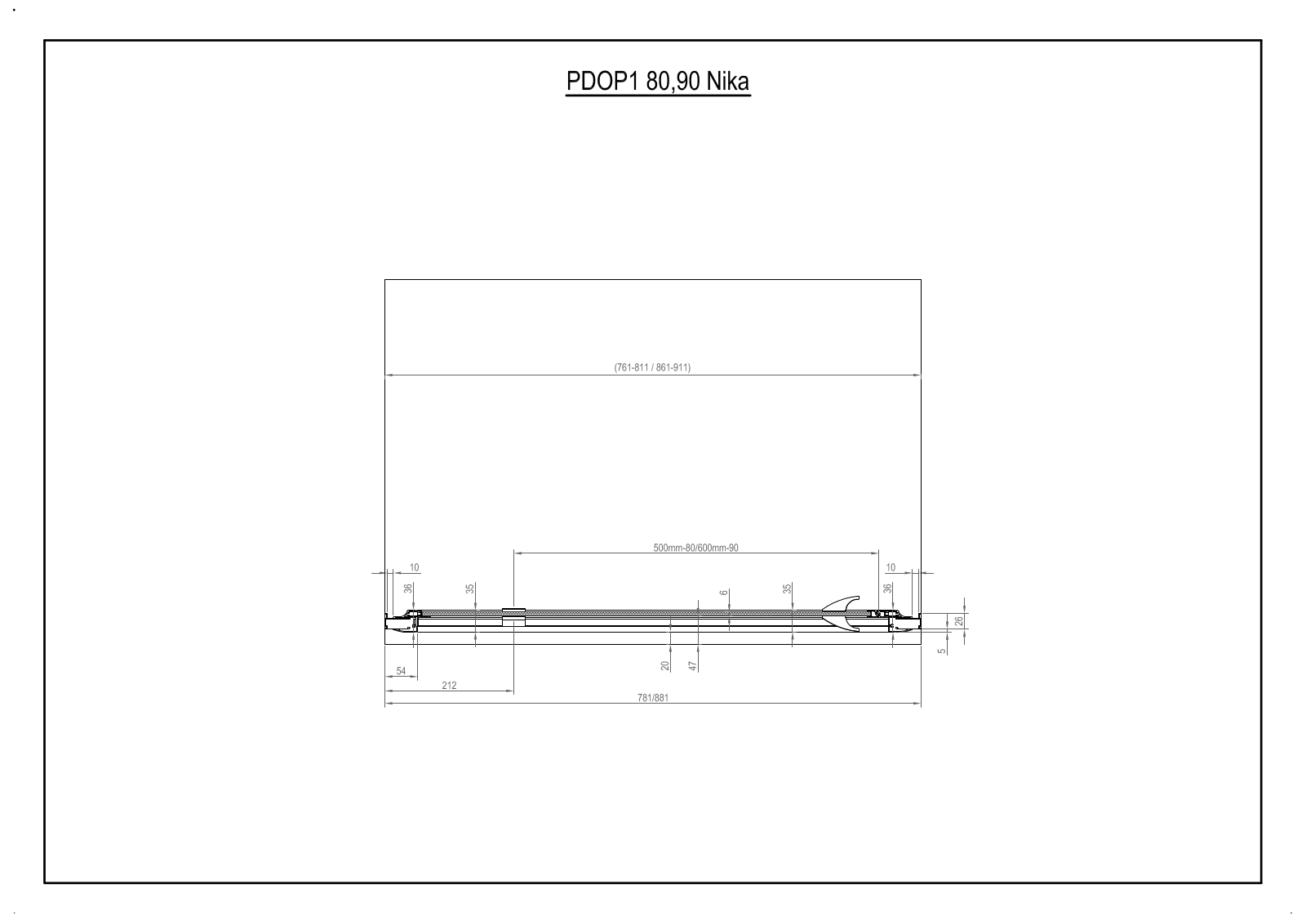 Ravak PDOP1 80 Nika, PDOP1 90 Nika Dimensions