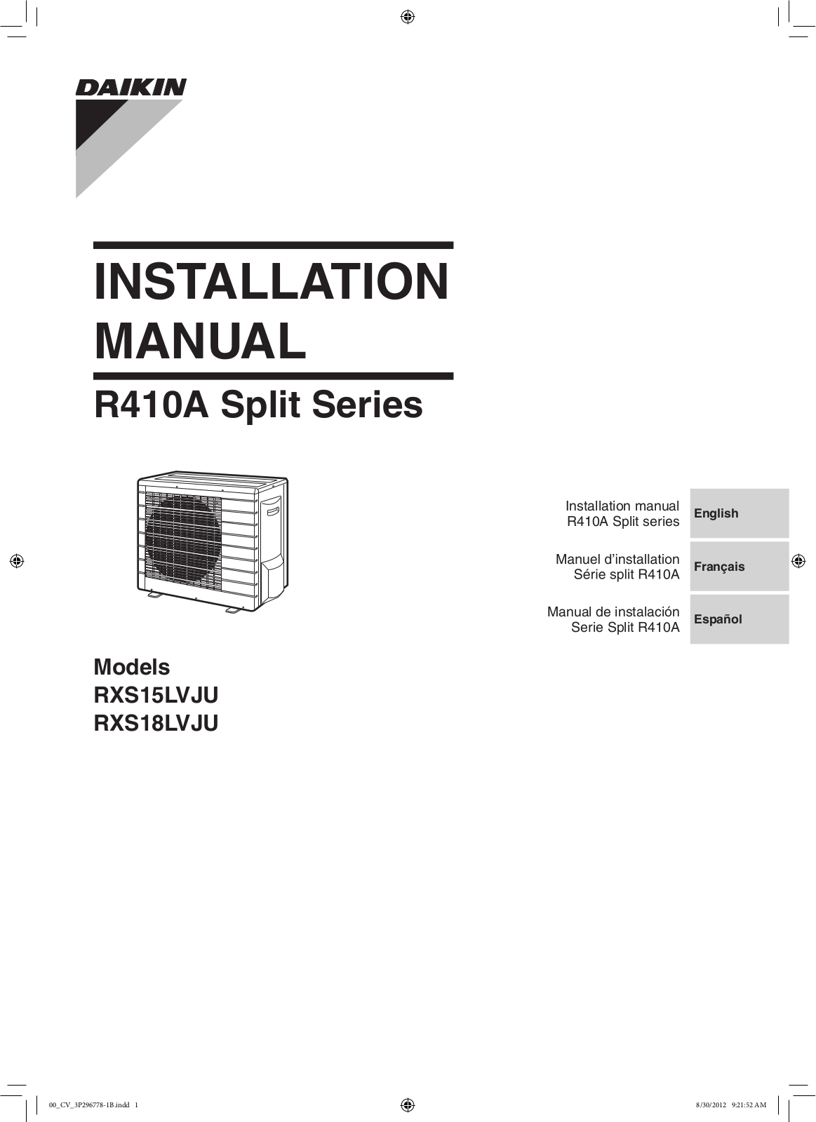 Goodman RXS15LVJU, RXS18LVJU Installation Manual