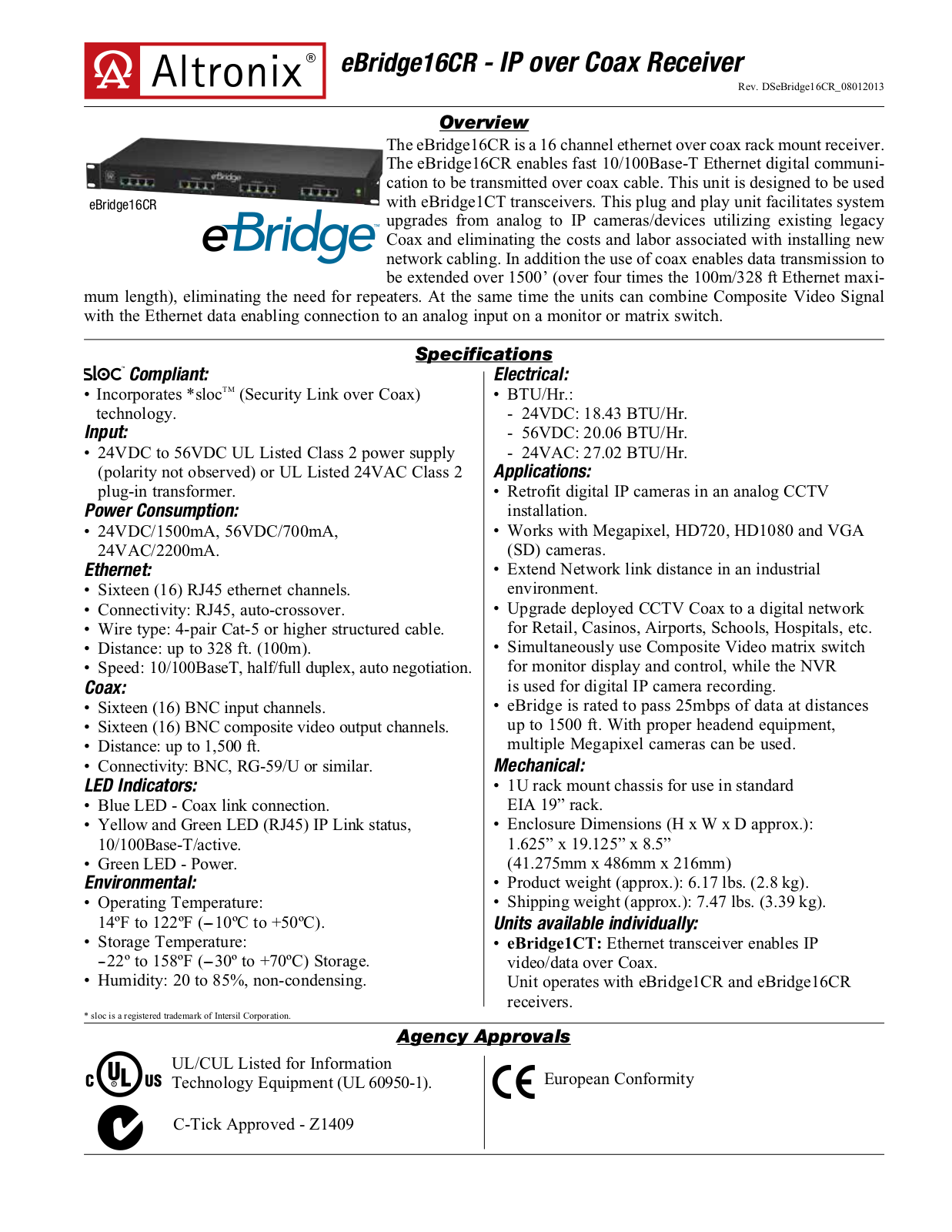 Altronix eBridge16CR Specsheet