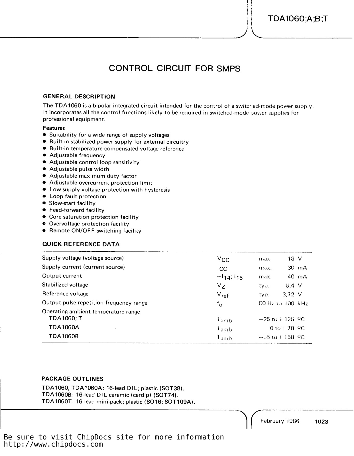 Philips TDA1060T, TDA1060A, TDA1060B, TDA1060 Datasheet