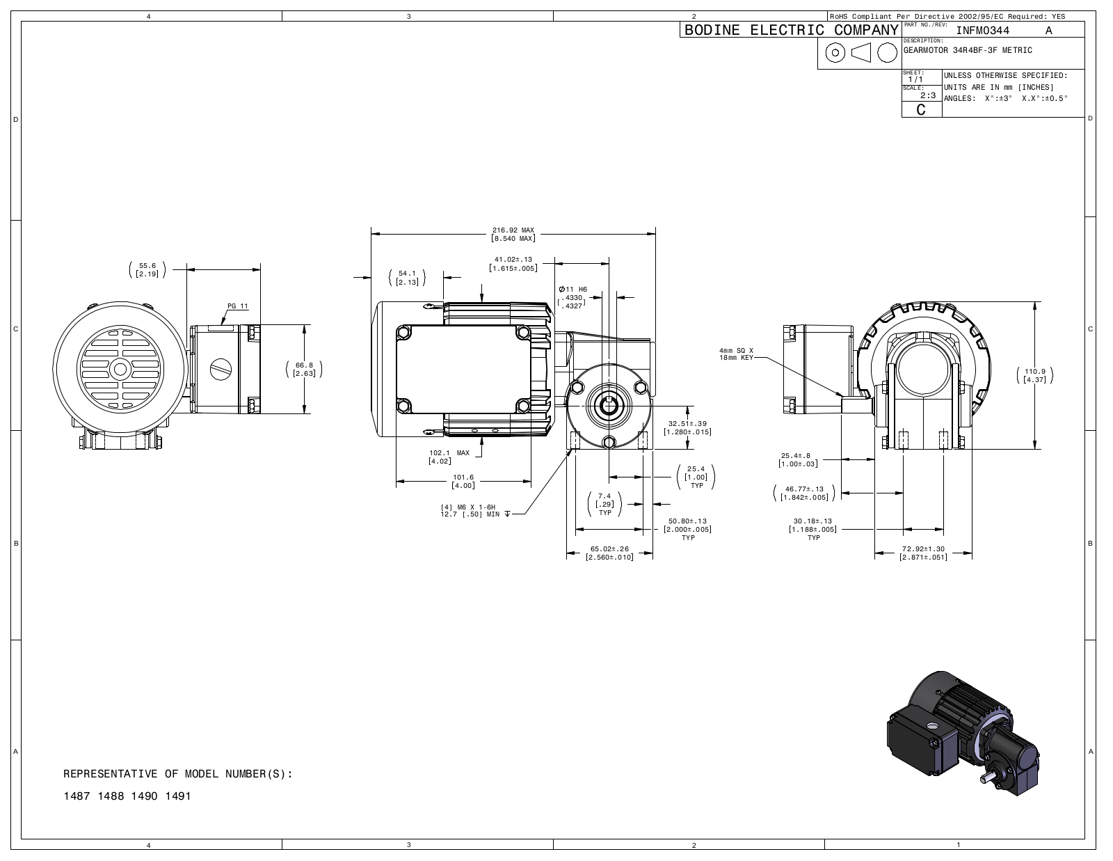 Bodine 1487, 1488, 1490, 1491 Reference Drawing