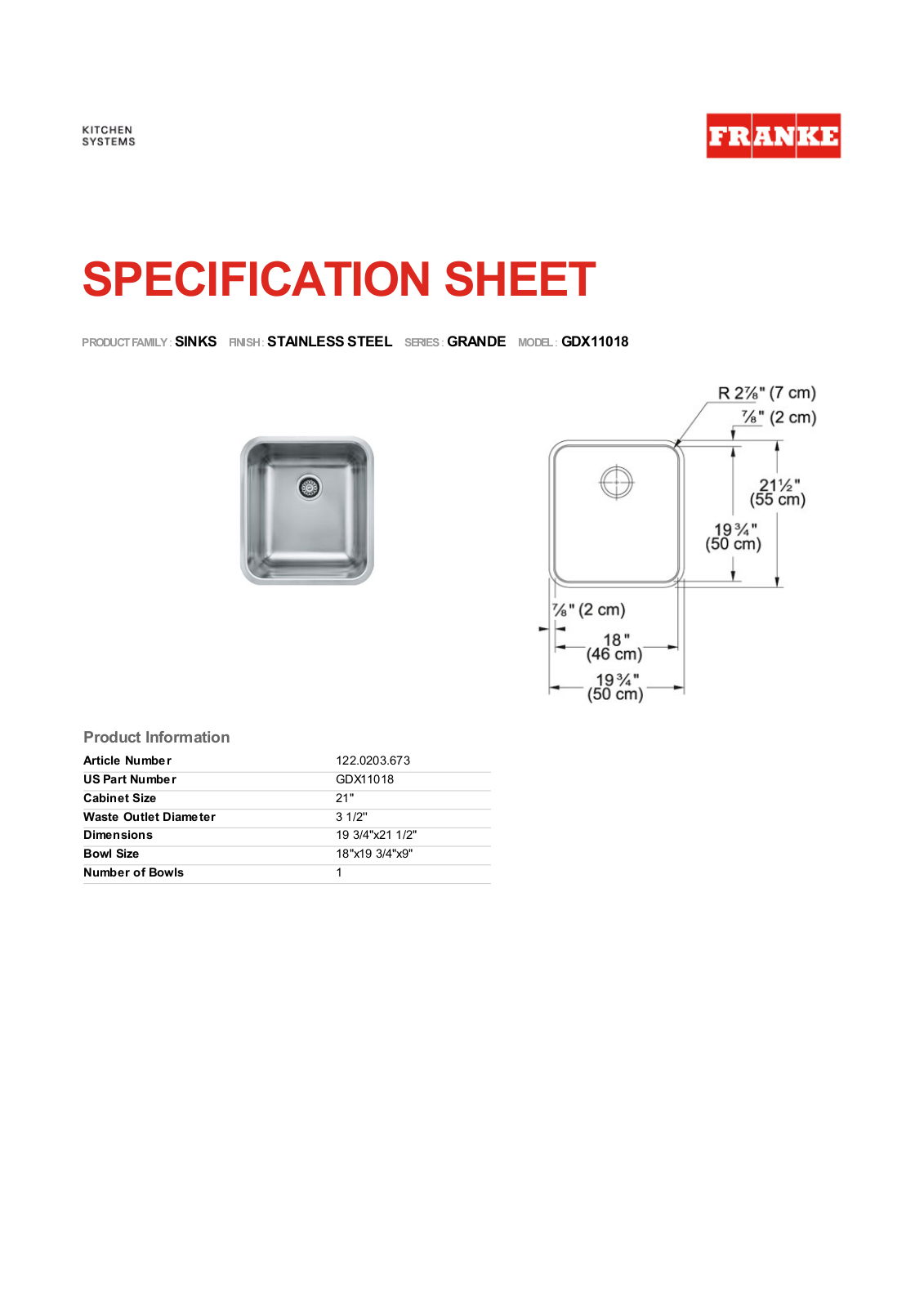 Franke Foodservice GDX11018 User Manual