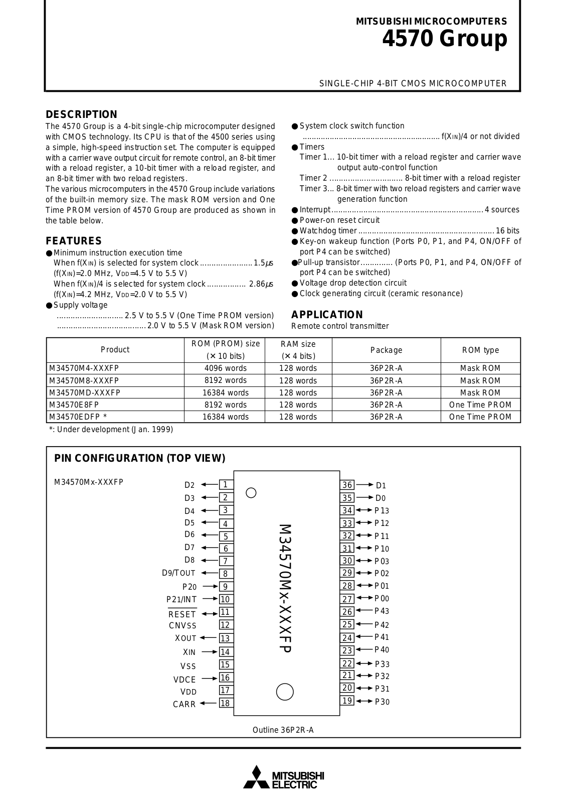 Mitsubishi M34570M4-XXXFP, M34570EDFP, M34570E8FP, M34570MD-XXXFP, M34570M8-XXXFP Datasheet