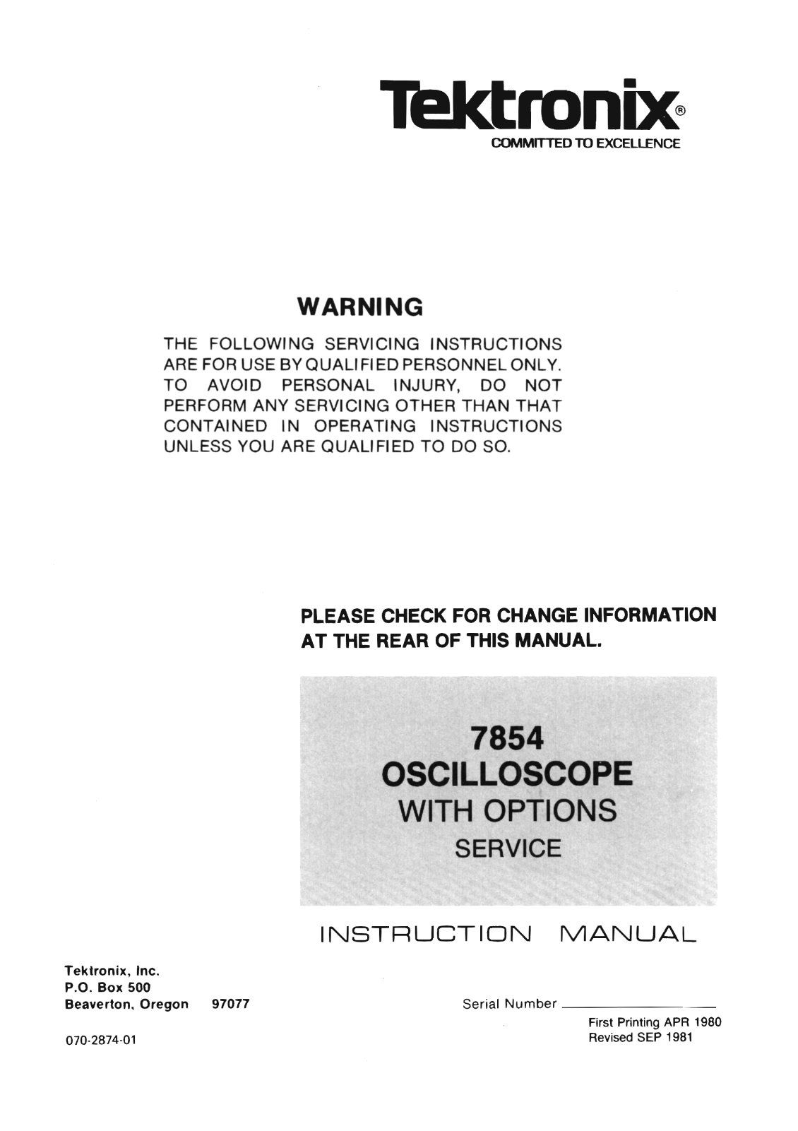 Tektronix 7854 Service manual