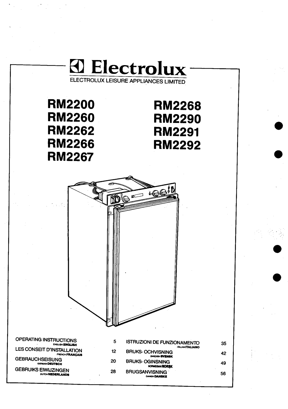 electrolux rm 2200, rm2260, rm 2262, rm 2266, rm 2267 User Manual