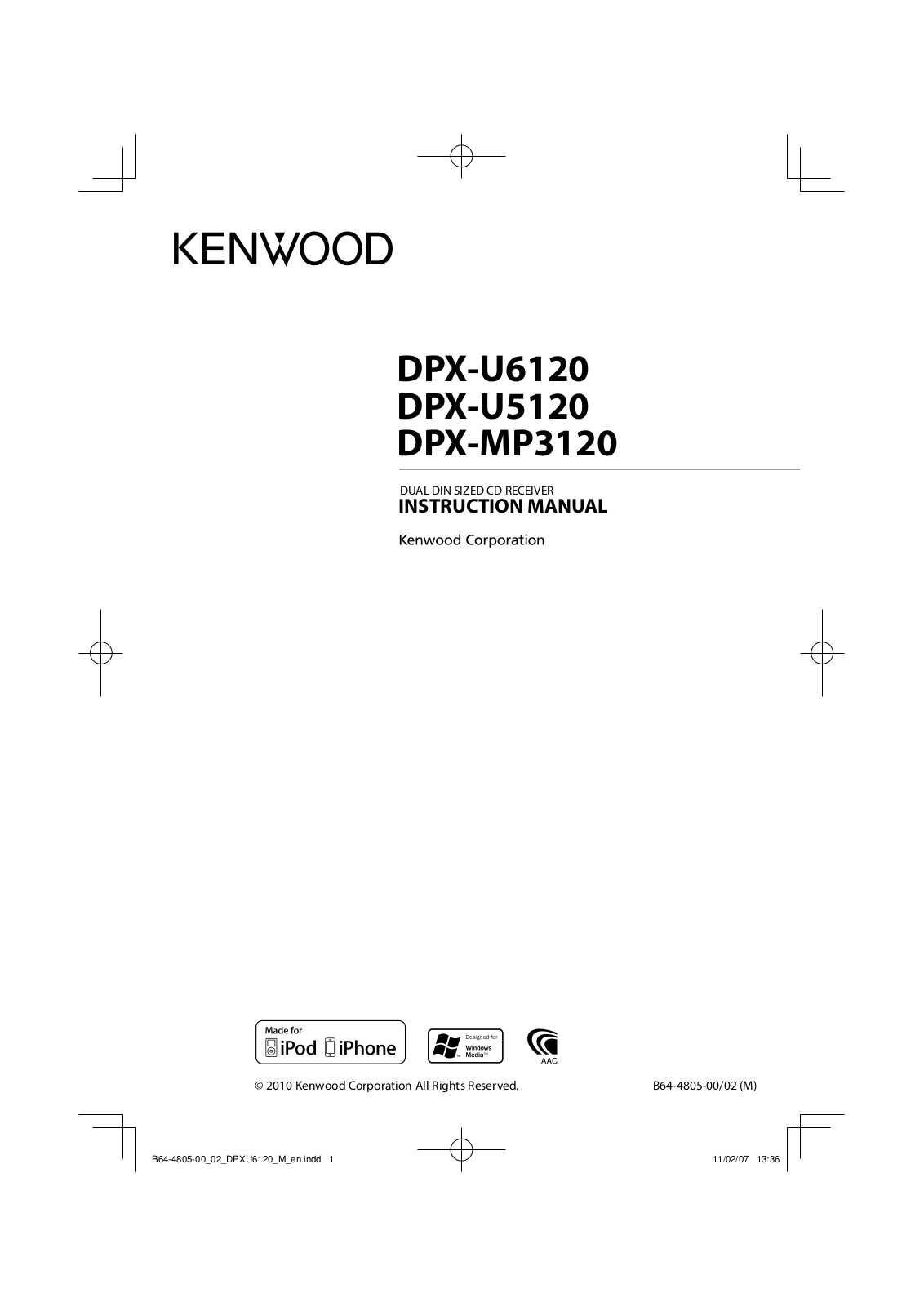 Kenwood DPX-U6120, DPX-MP3120 User Manual