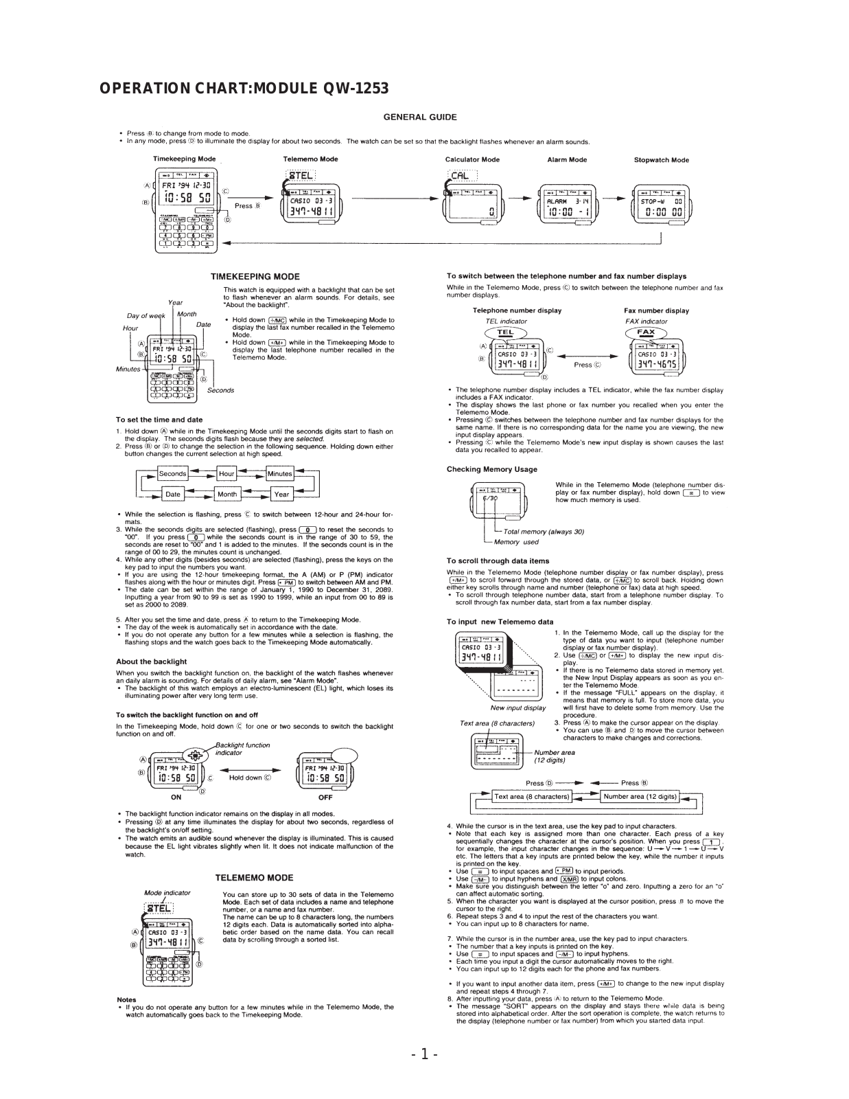 Casio 1253 Owner's Manual