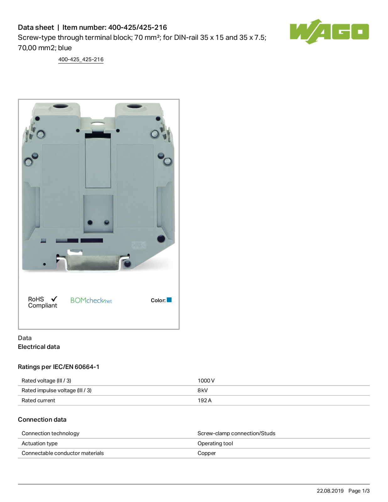 Wago 400-425/425-216 Data Sheet