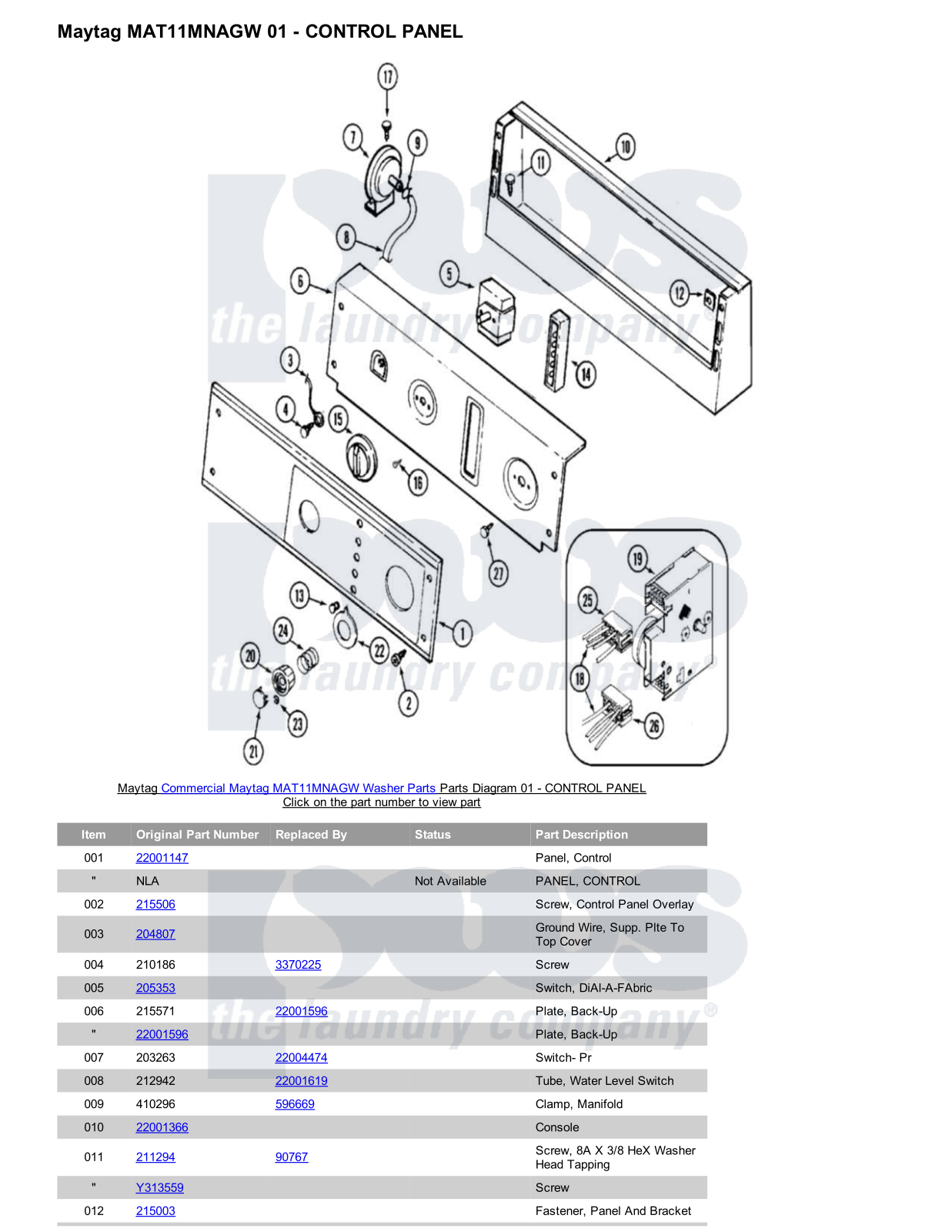 Maytag MAT11MNAGW Parts Diagram