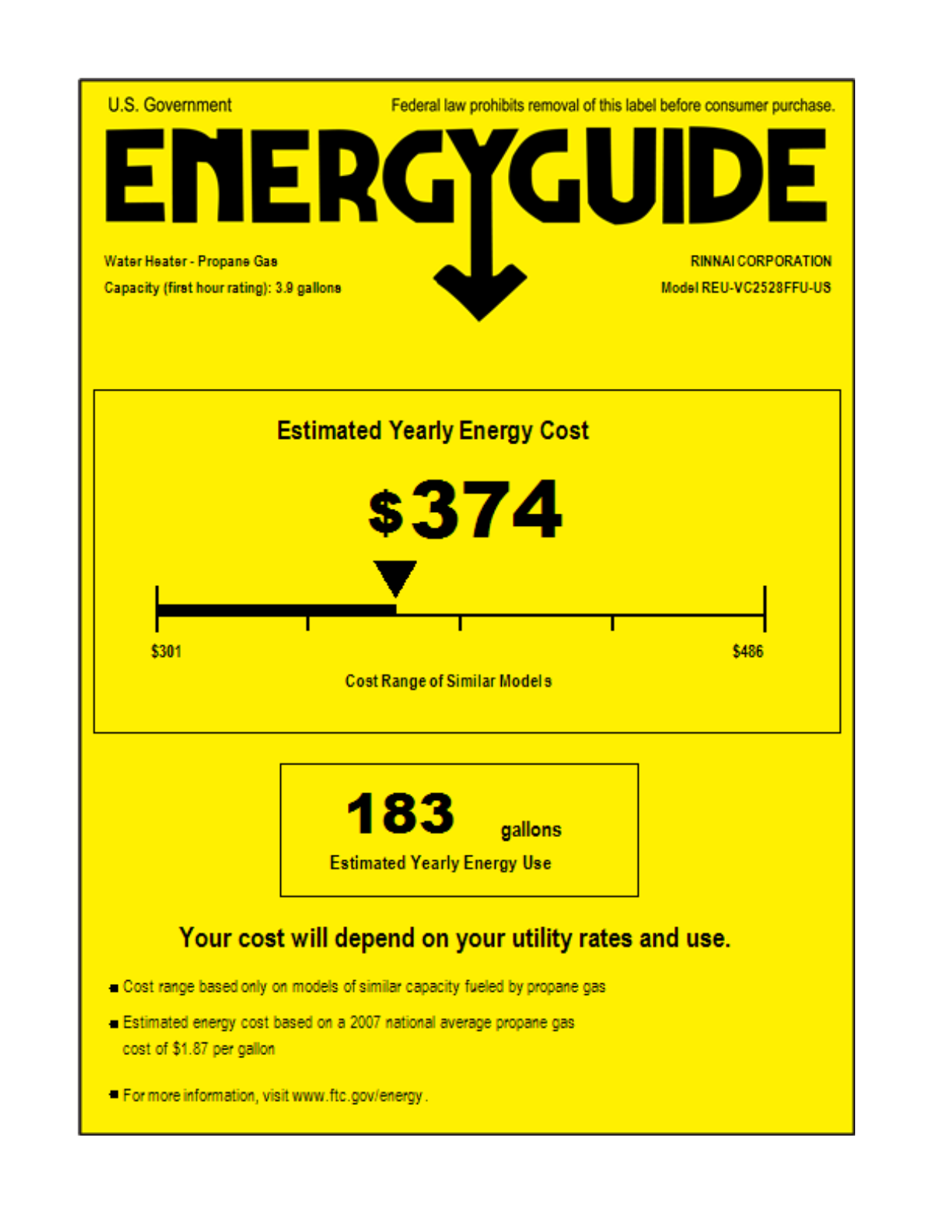 Rinnai V75i (REU-VC2528FFU-US) Energy Guide