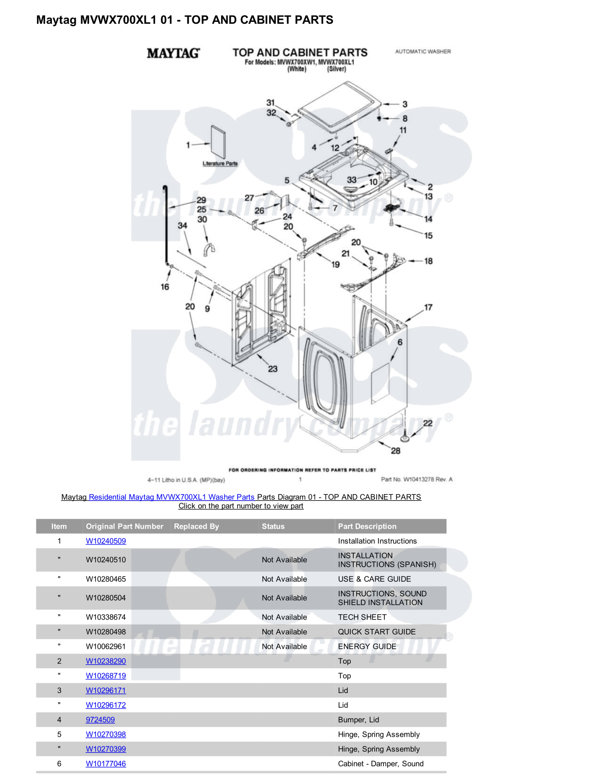 Maytag MVWX700XL1 Parts Diagram