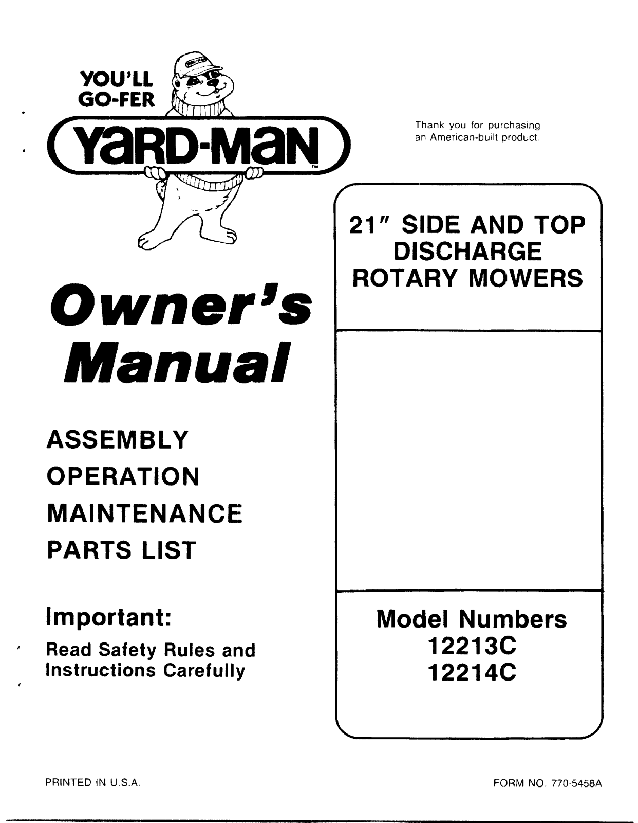 Yard-Man 12214C, 12213C User Manual