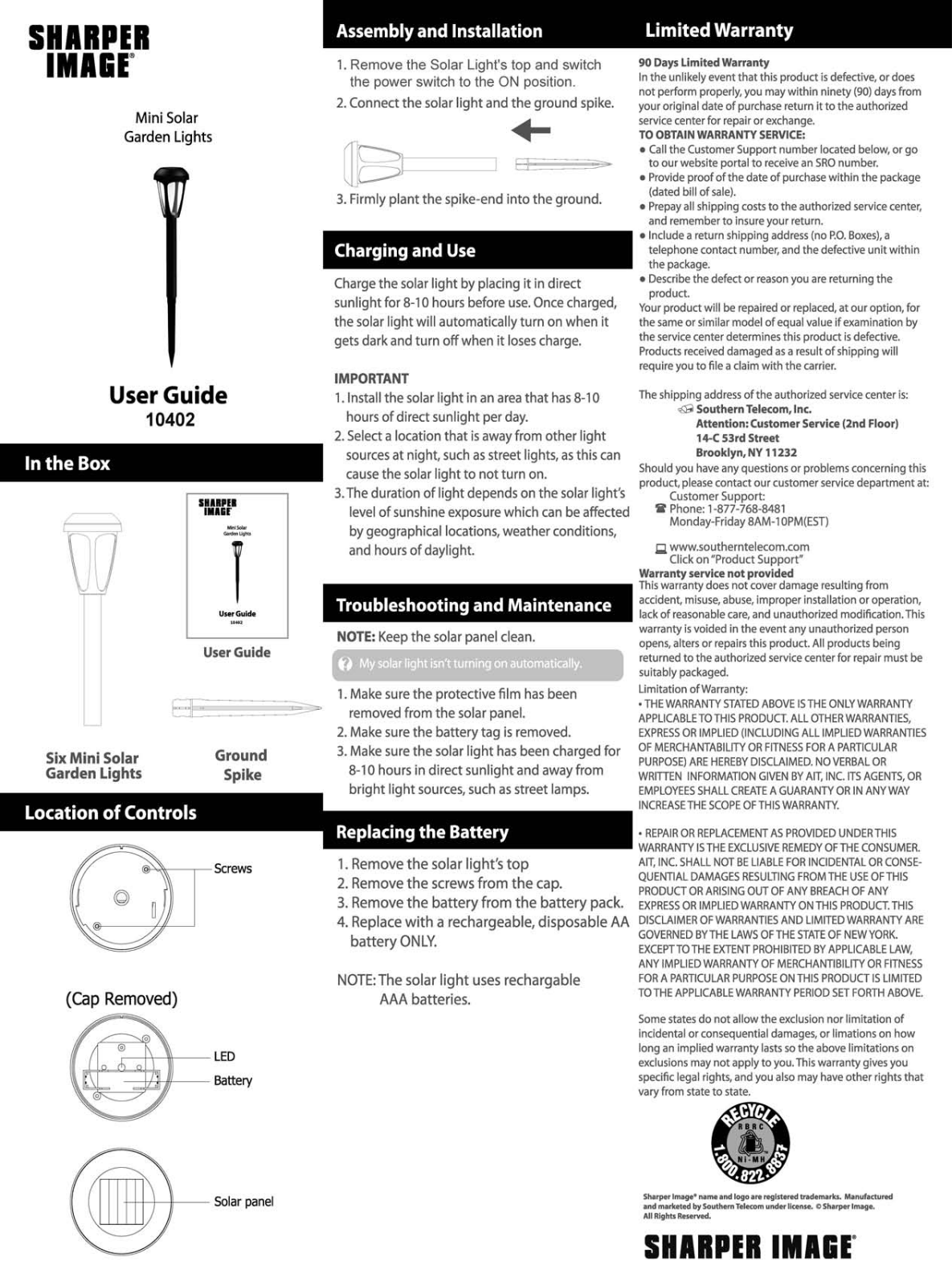 Sharper image 10402 User Manual