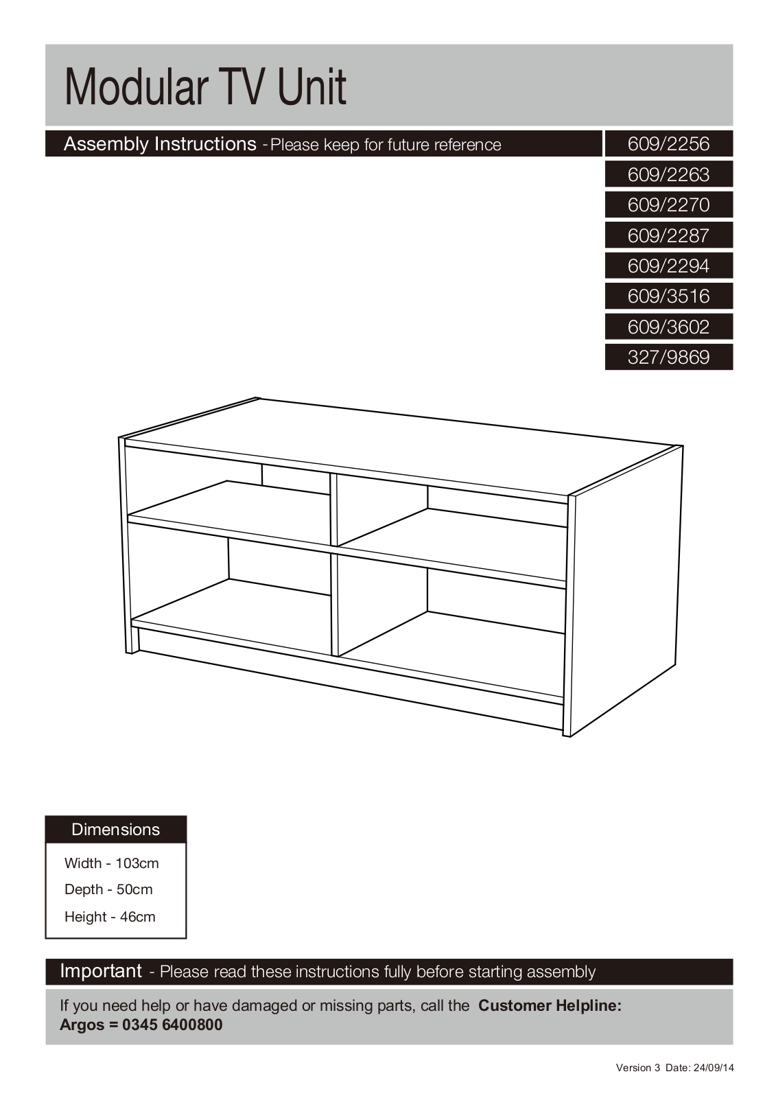 Argos 3279869 ASSEMBLY INSTRUCTIONS