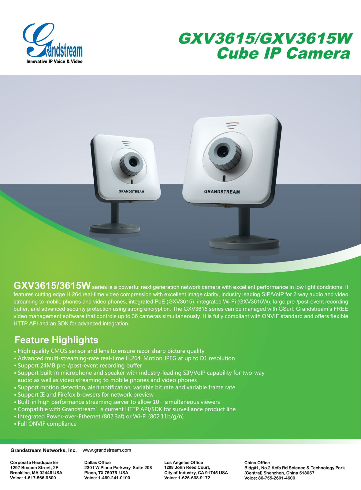 Grandstream GXV3615, GXV3615W DATASHEET