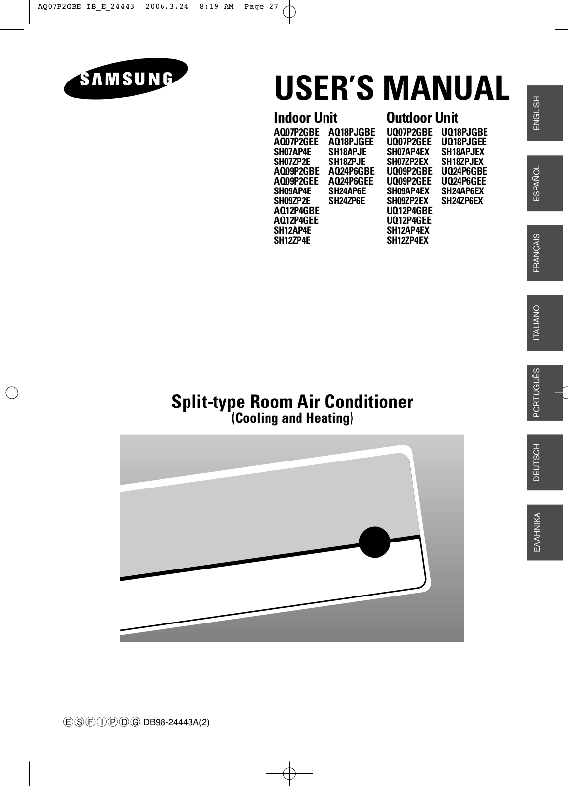 Samsung SH-09AP4E, SH-18APJE, SH-24AP6EX, SH-24AP6E, SH-18APJEX User Manual