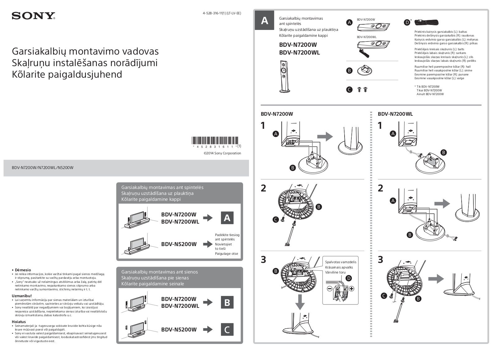 Sony BDV-N7200W Installation manual