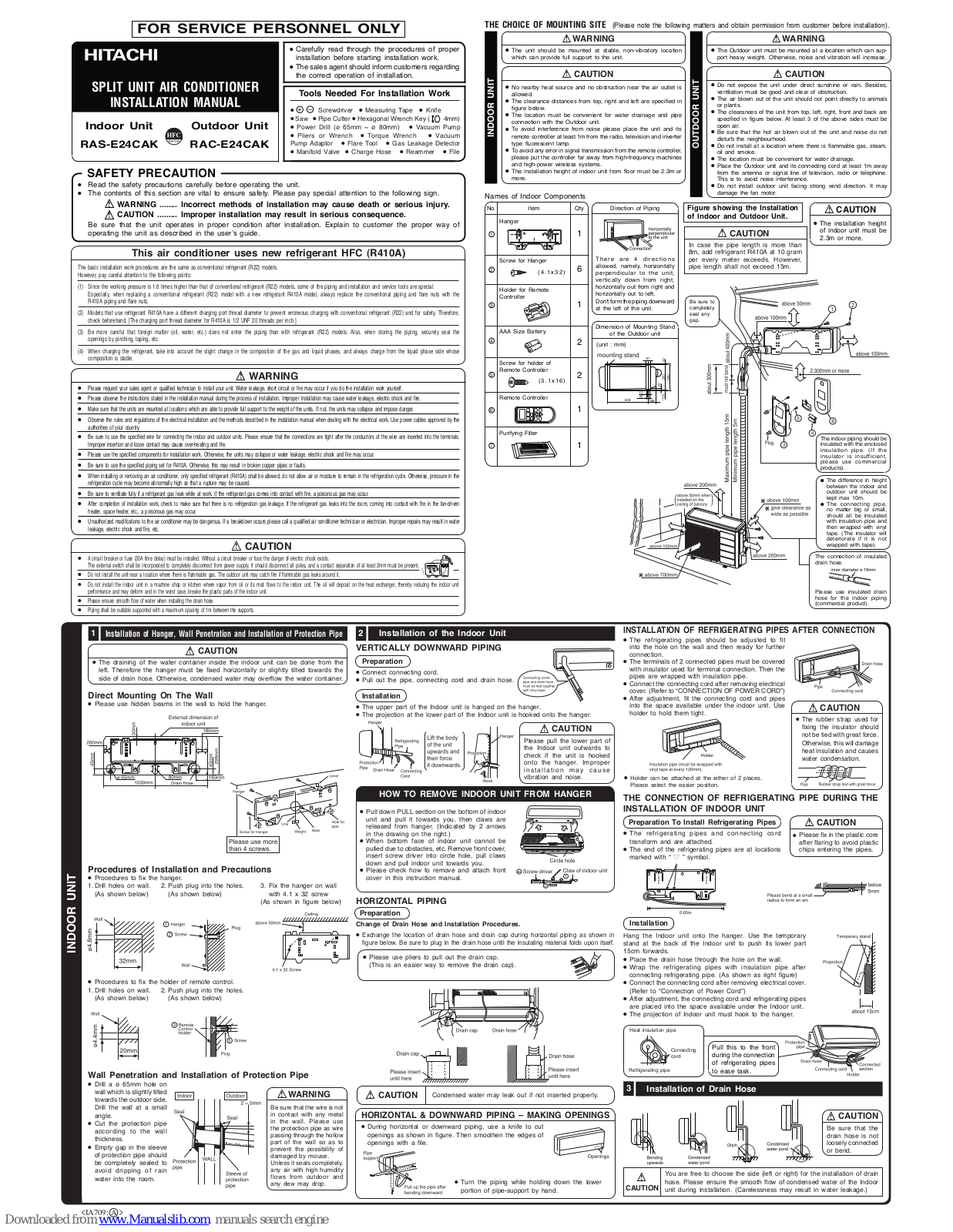 Hitachi RAS-E24CAK Installation Manual