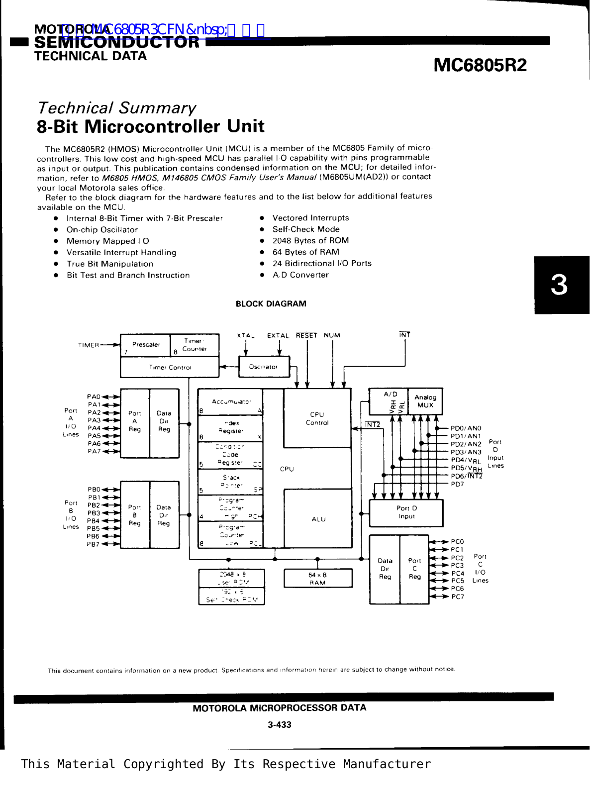 MOTOROLA MC6805R2 Technical data