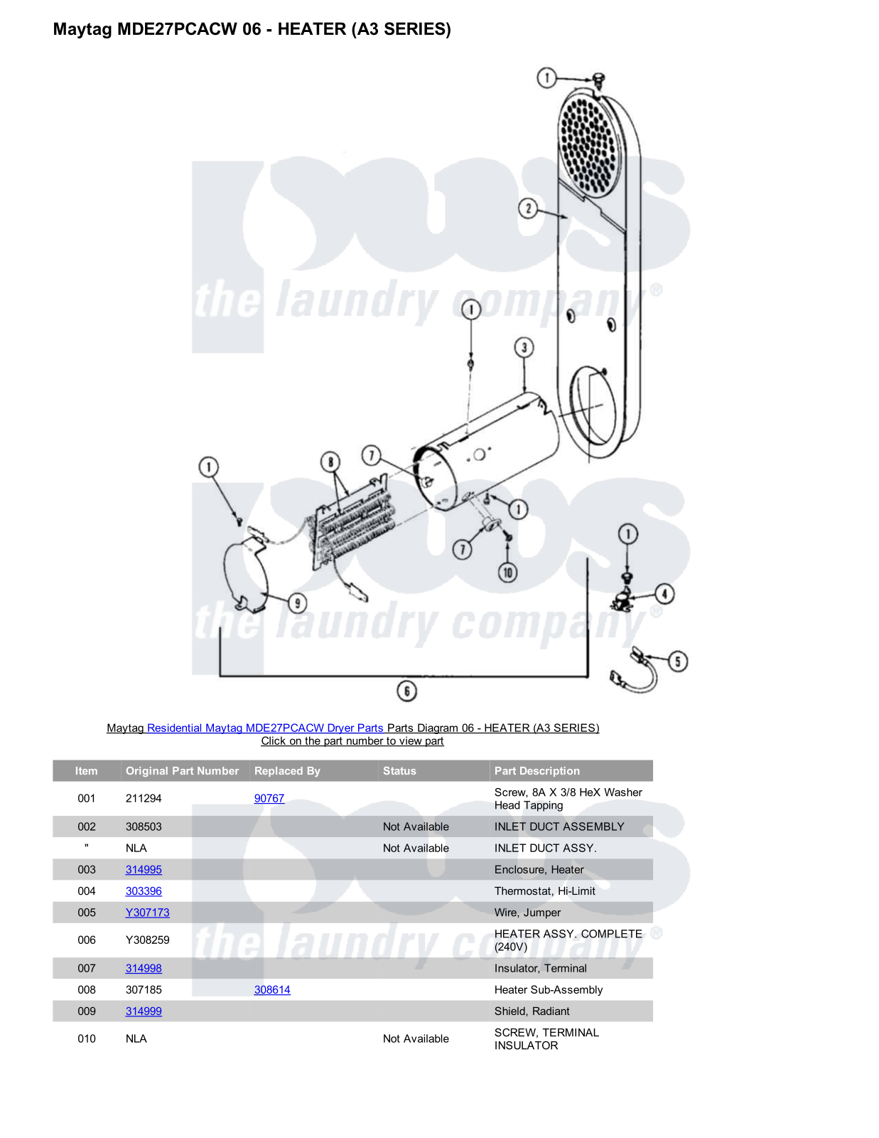 Maytag MDE27PCACW Parts Diagram