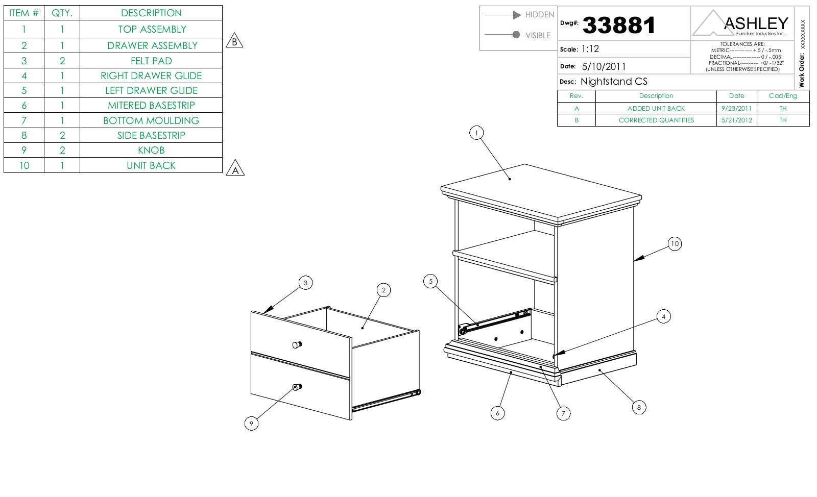 Ashley B13891, B13991 Part List