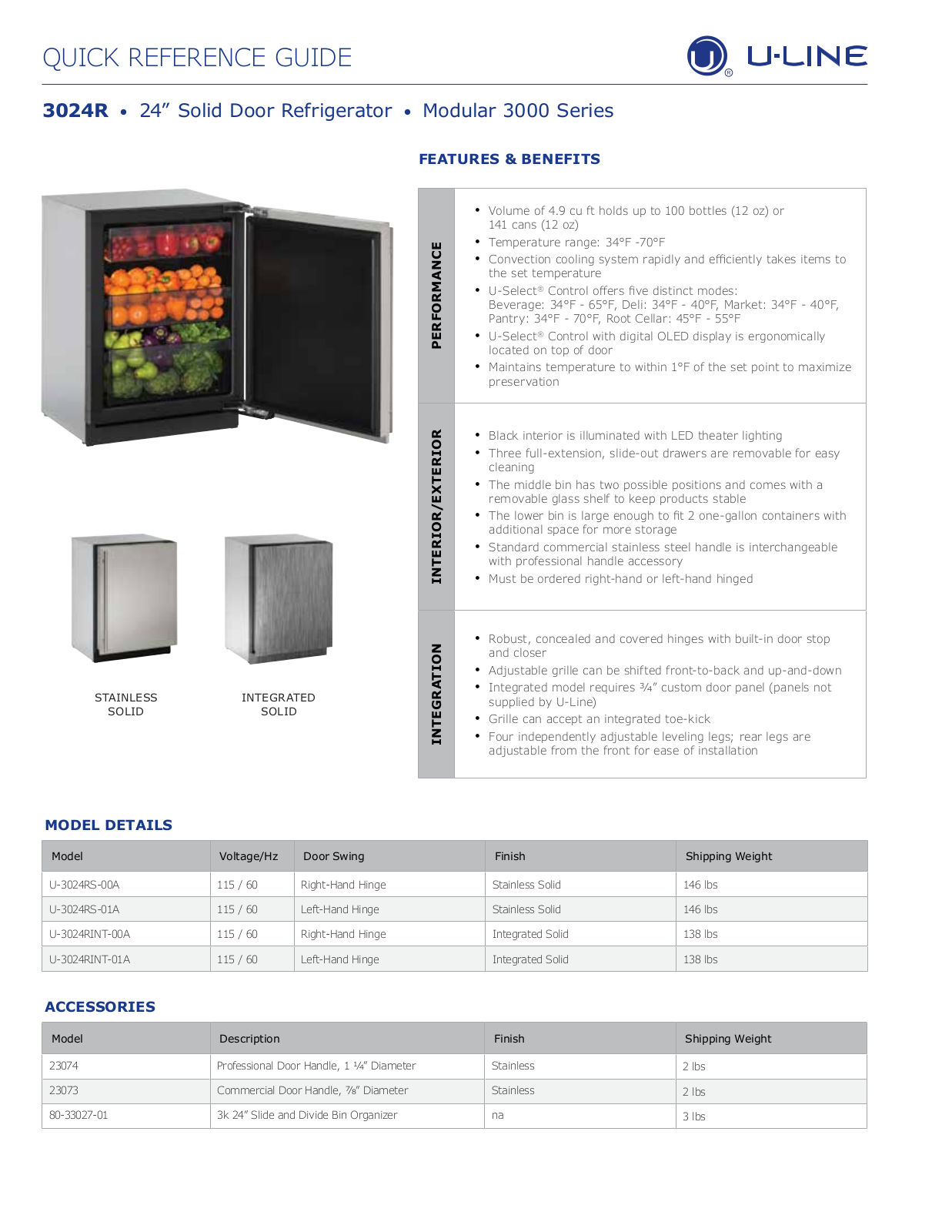 U-Line U-3024RINT-00A User Manual