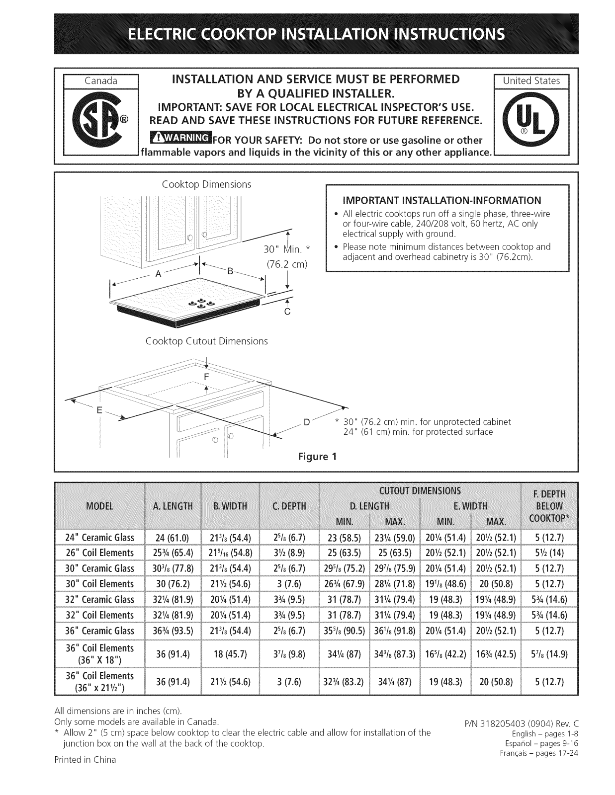 Frigidaire EI24EC15KS, EI24EC15KS2, FEC30S6AB1, FEC36S6EB1, FEC36S6ES1 Installation Guide - ManualMachine.com