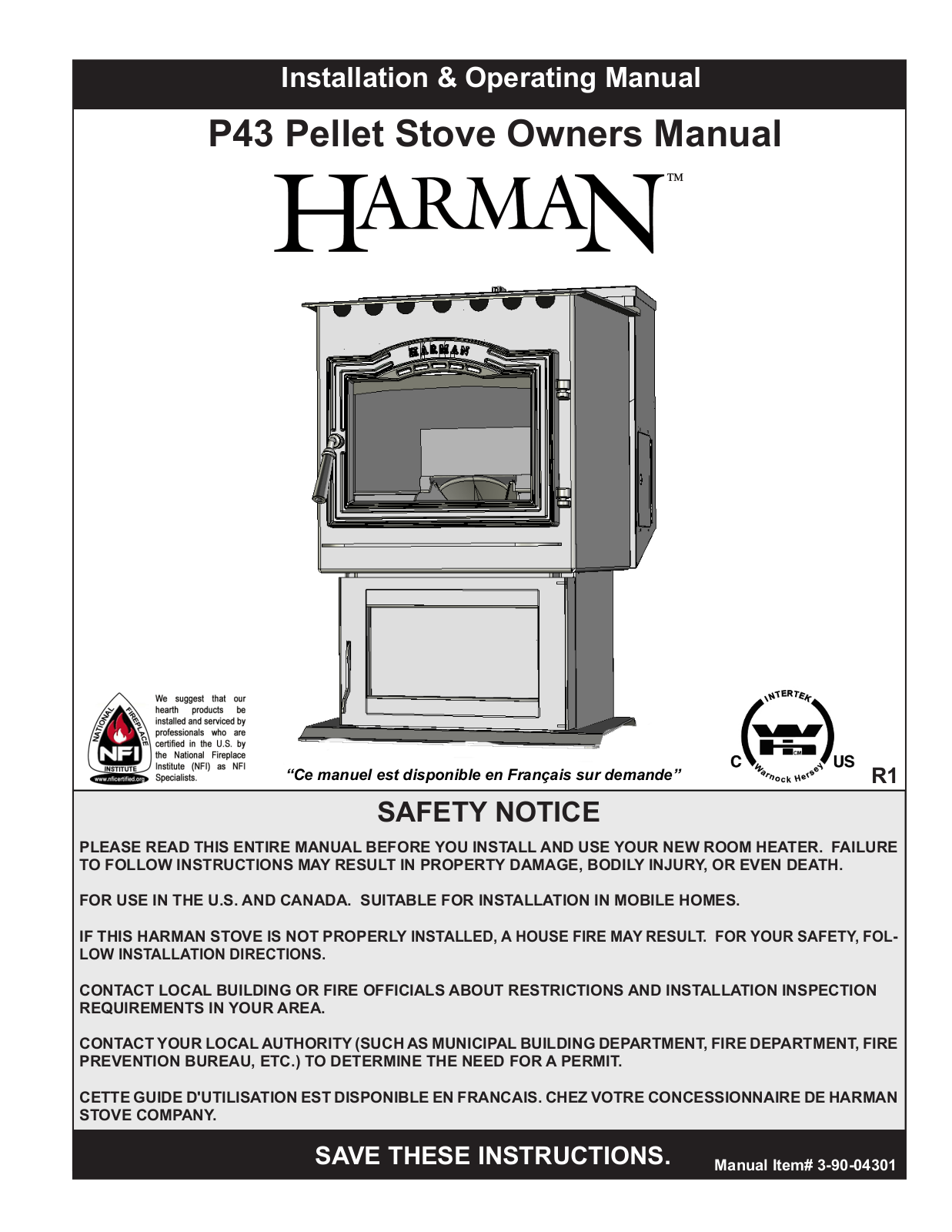 Harman Stove Company P43 User Manual