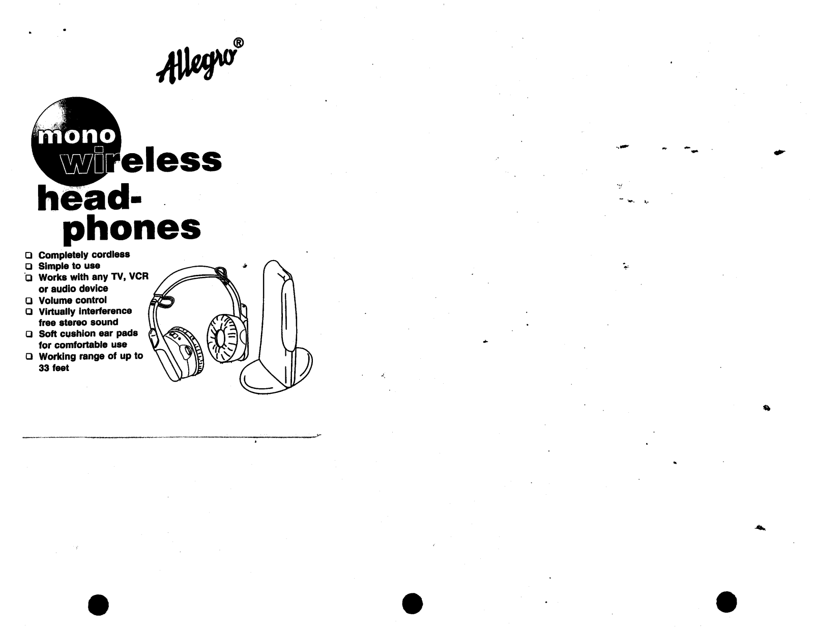 allegro MONO WIRELESS HEADPHONES OPERATING GUIDE