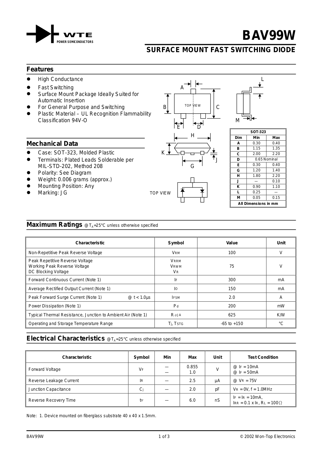 WTE BAV99W-T1, BAV99W-T3 Datasheet