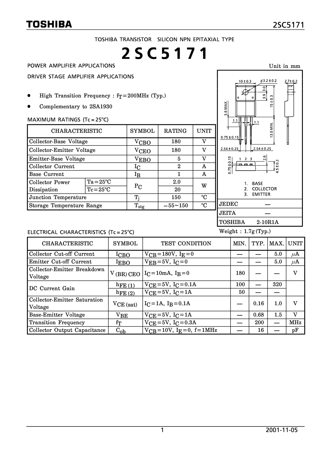 Datasheet 2SC5171 Specification - ManualMachine.com