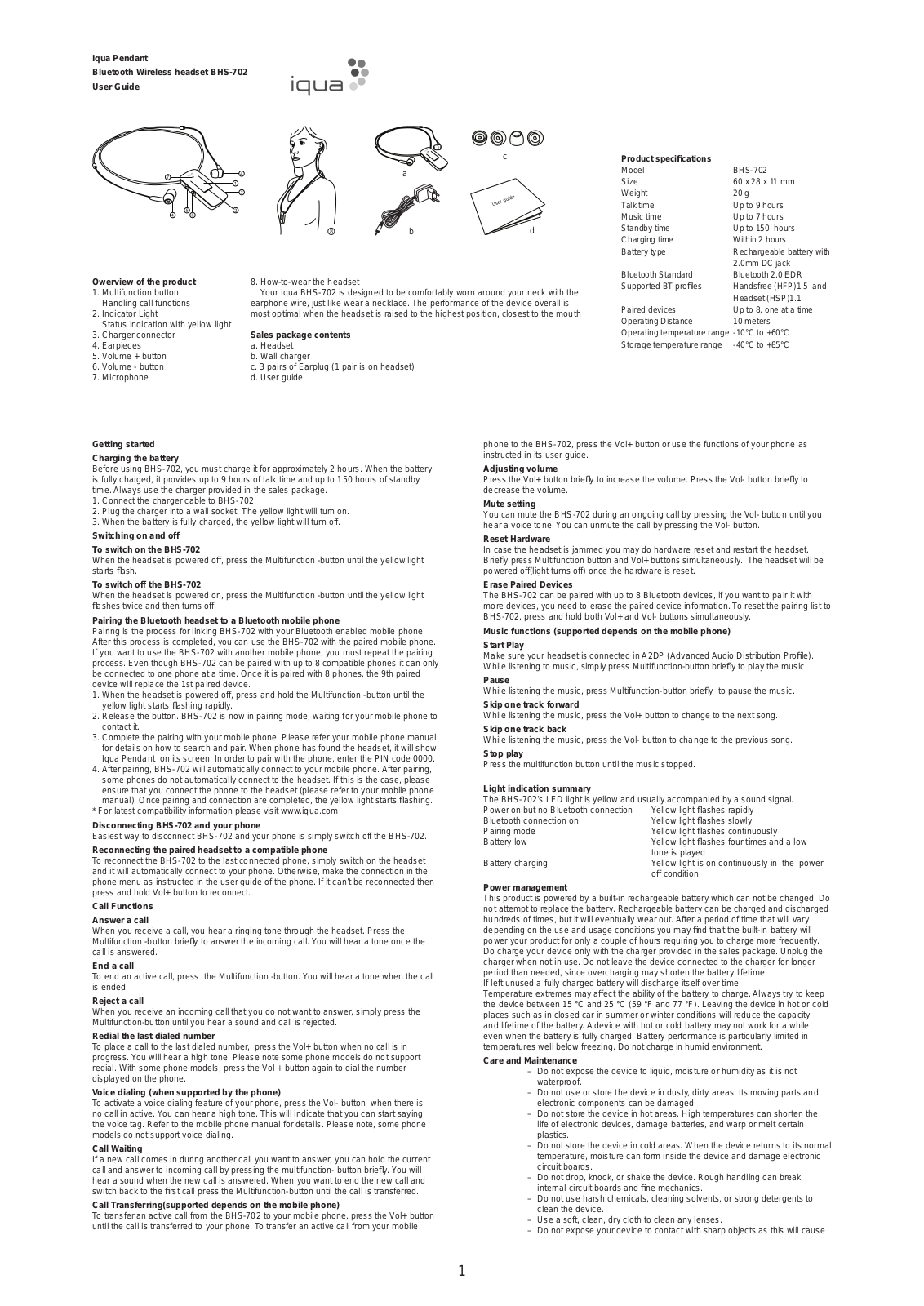 Savox Communications BHS702 User Manual