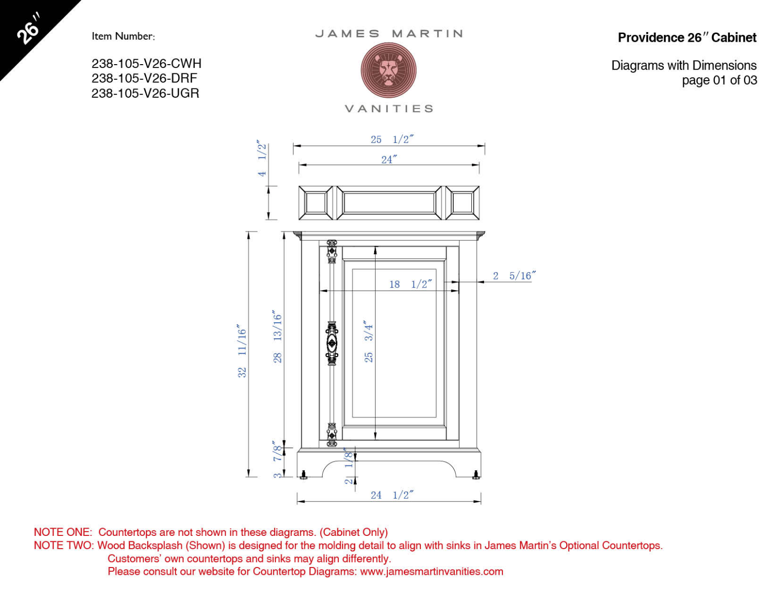 James Martin 238105V26CWH3IBK, 238105V26CWH3OGLB, 238105V26DRF3OGLB, 238105V26DRF3CLW, 238105V26CWH3CLW Diagram