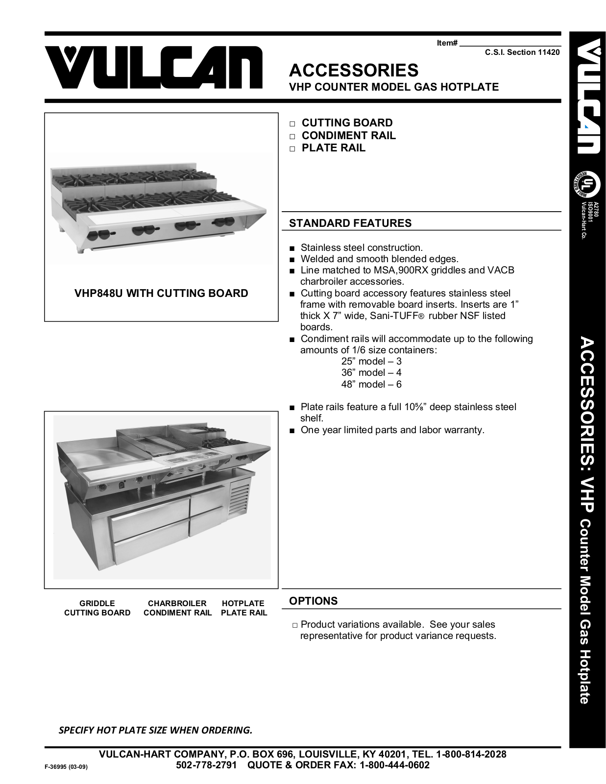 Vulcan VHP848U User Manual