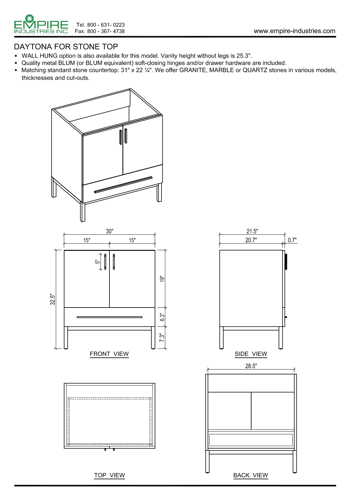 Empire Industries DS3021BNP Specs