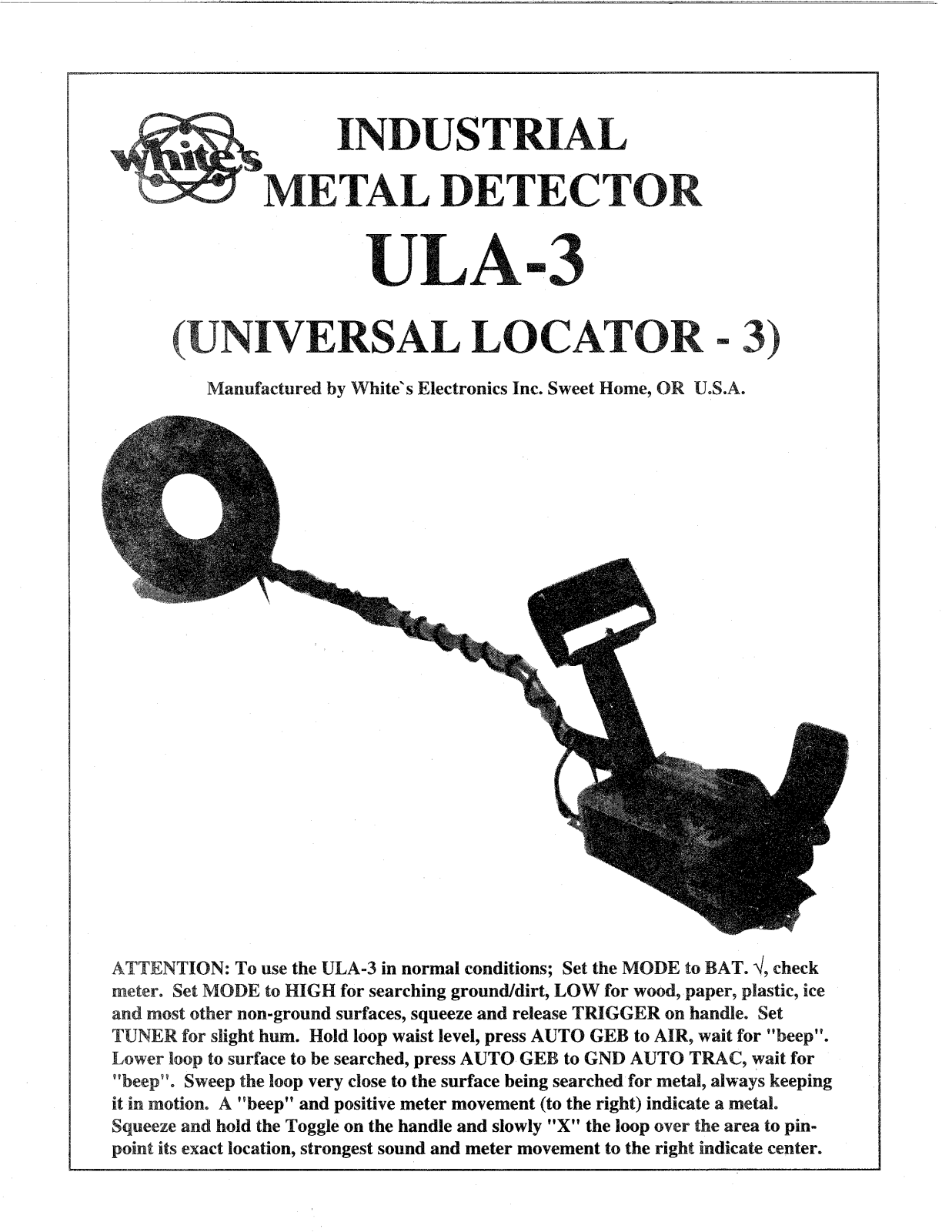 Whites Electronics ULA-3SIERRA MADRE User Manual