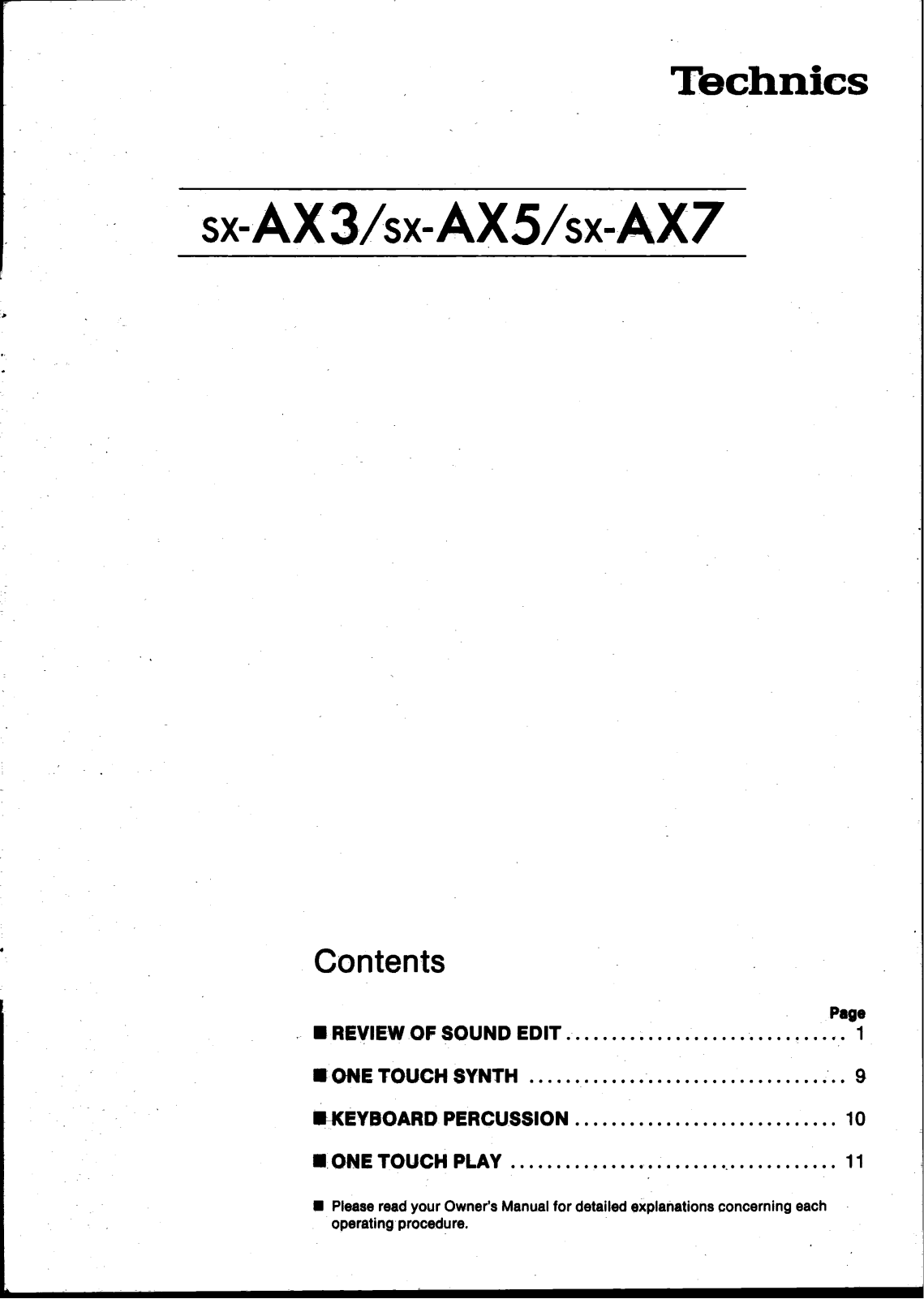 Panasonic SX-AX7 User Manual