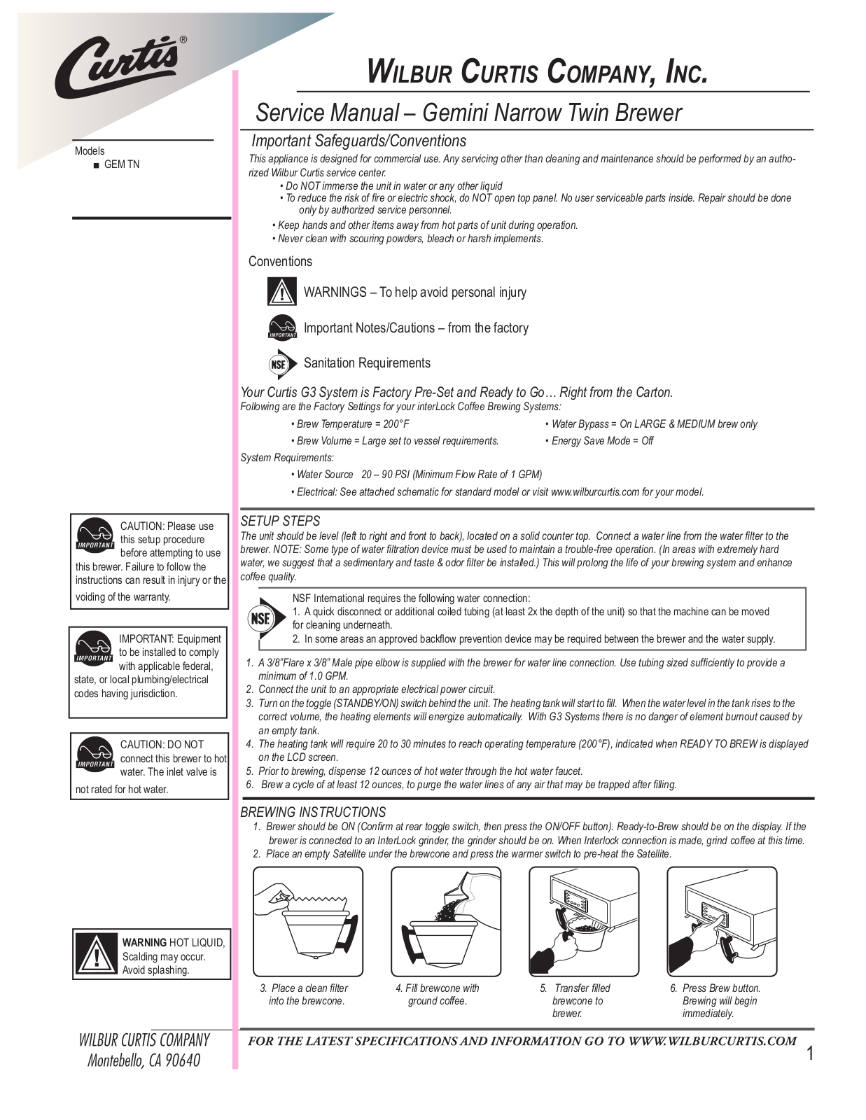 Wilbur Curtis GEMTN Service Manual