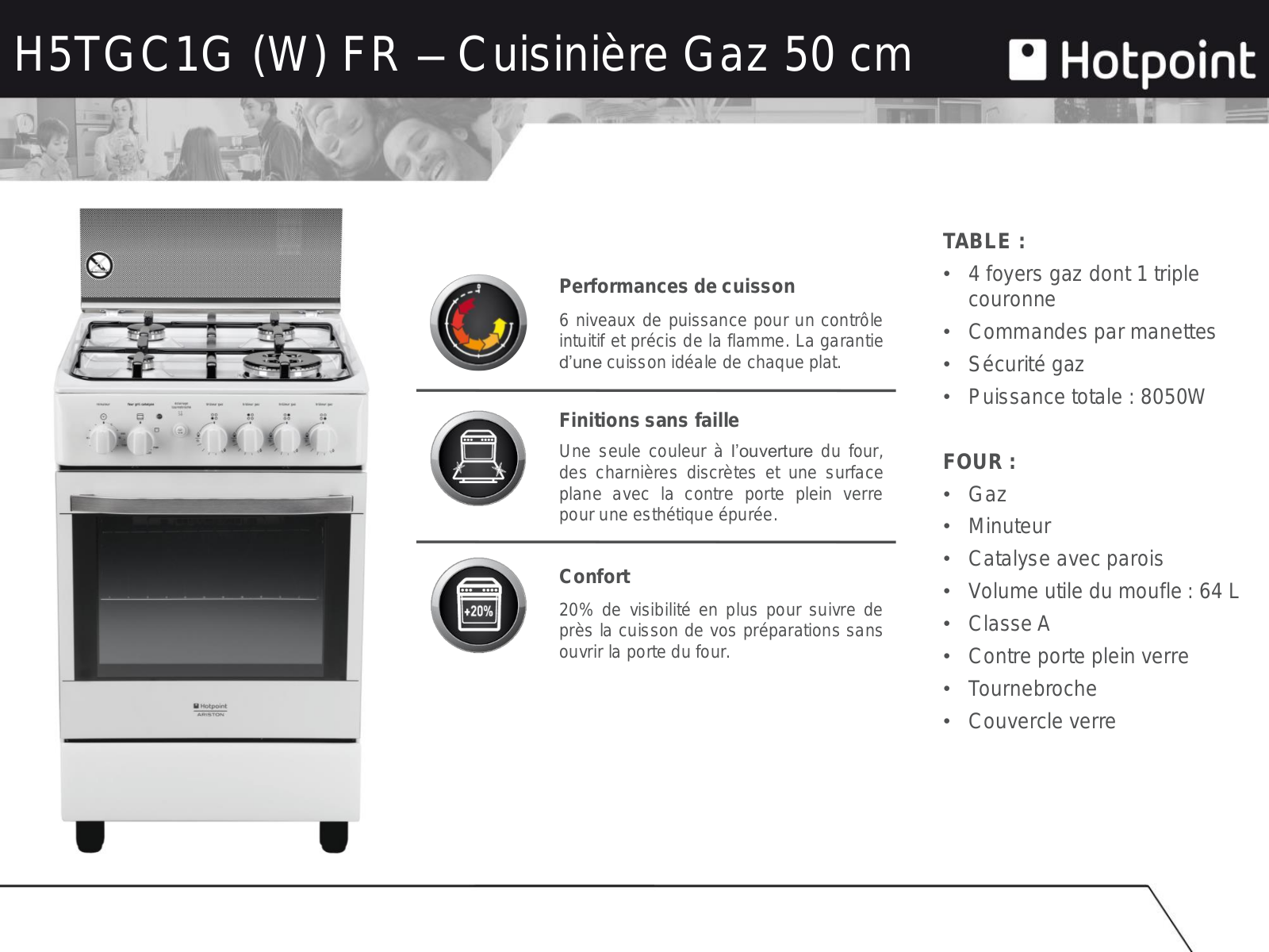 Hotpoint H5TGC1G(W)FR product sheet