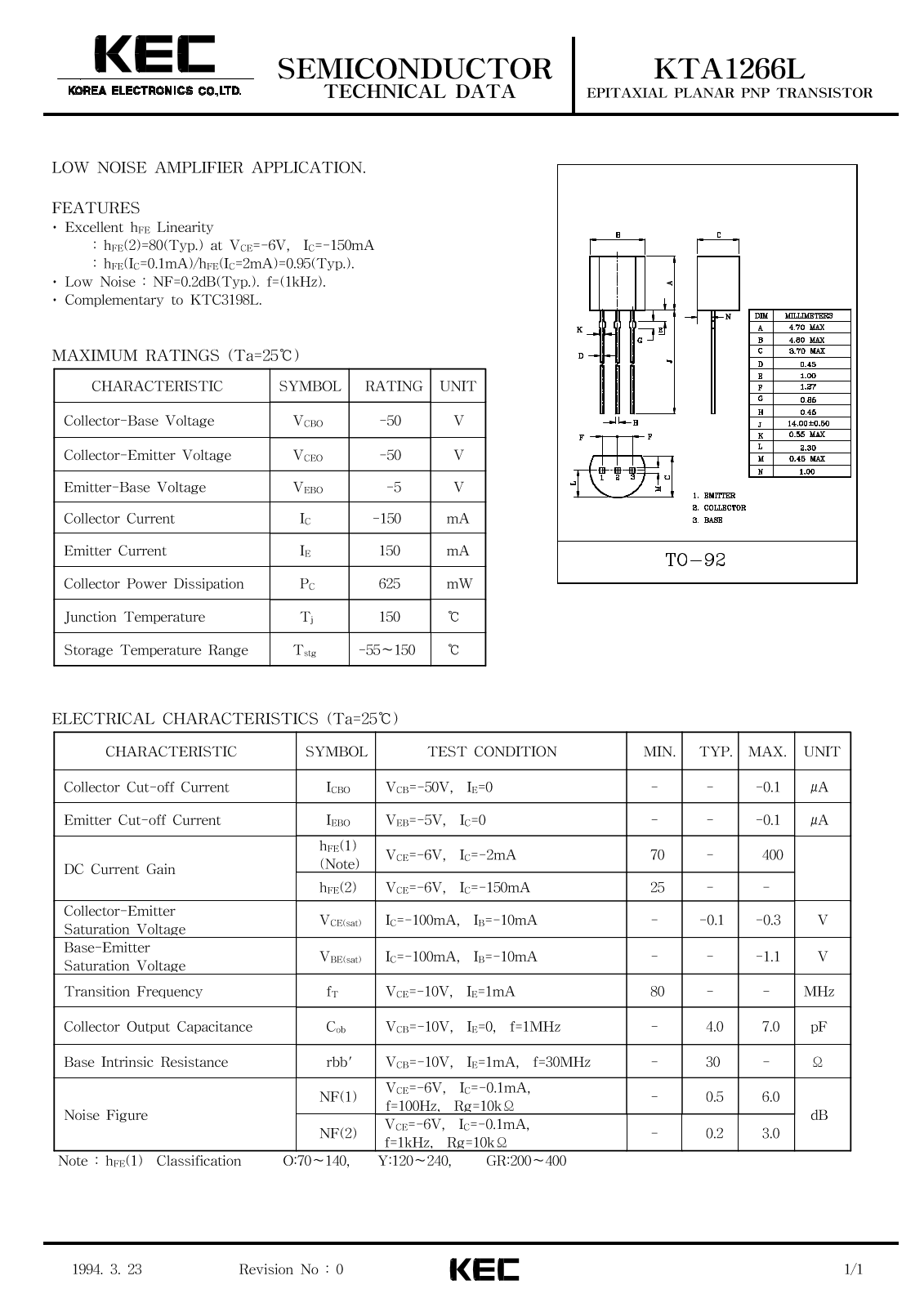 KEC KTA1266L Datasheet