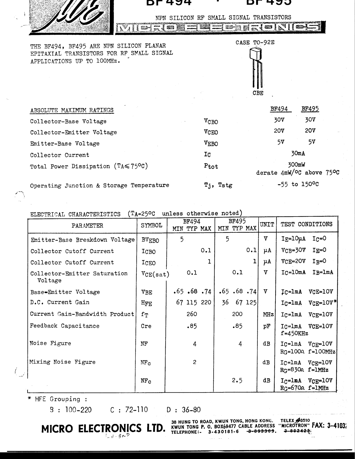 ME BF495, BF494 Datasheet