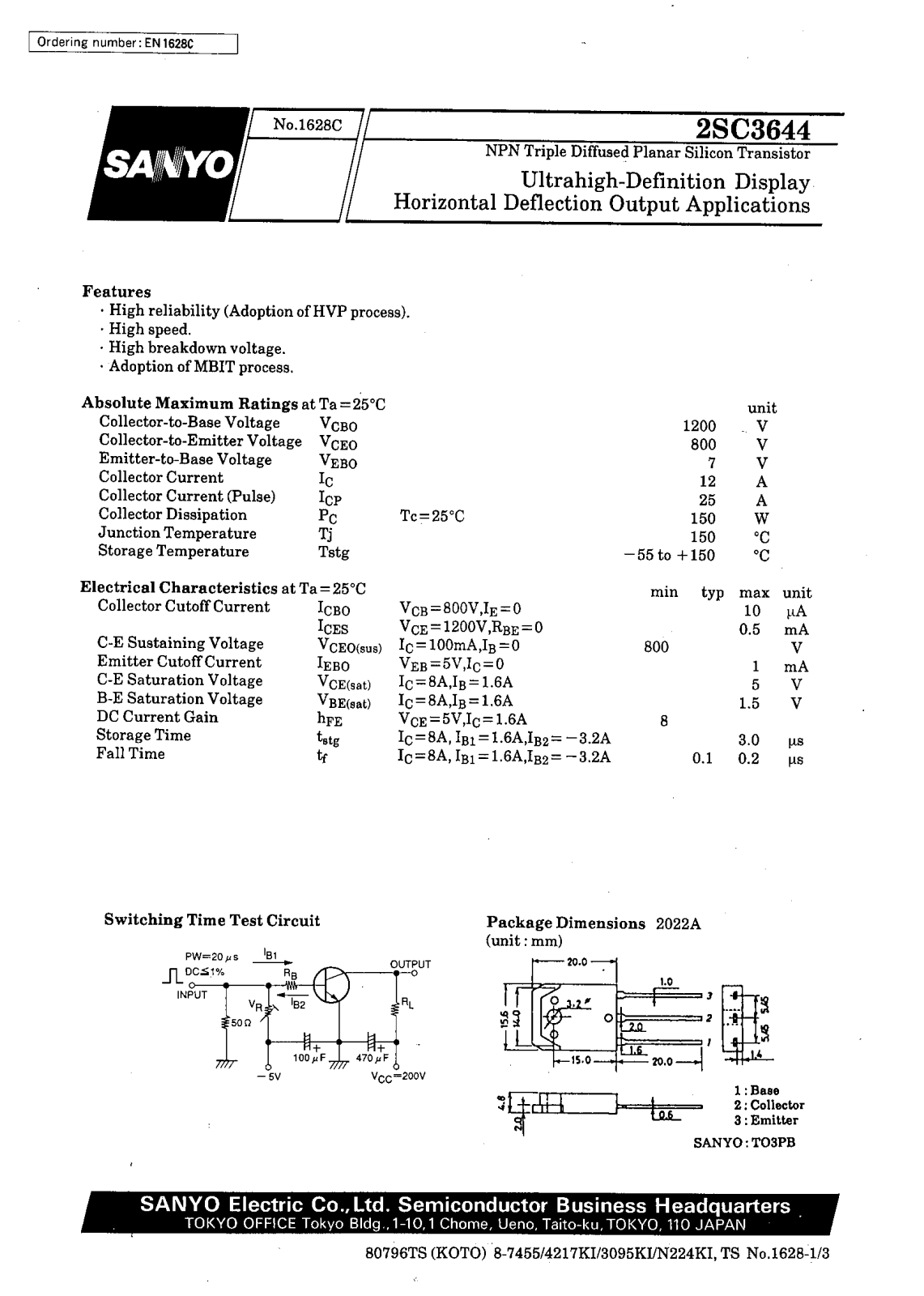 SANYO 2SC3644 Datasheet