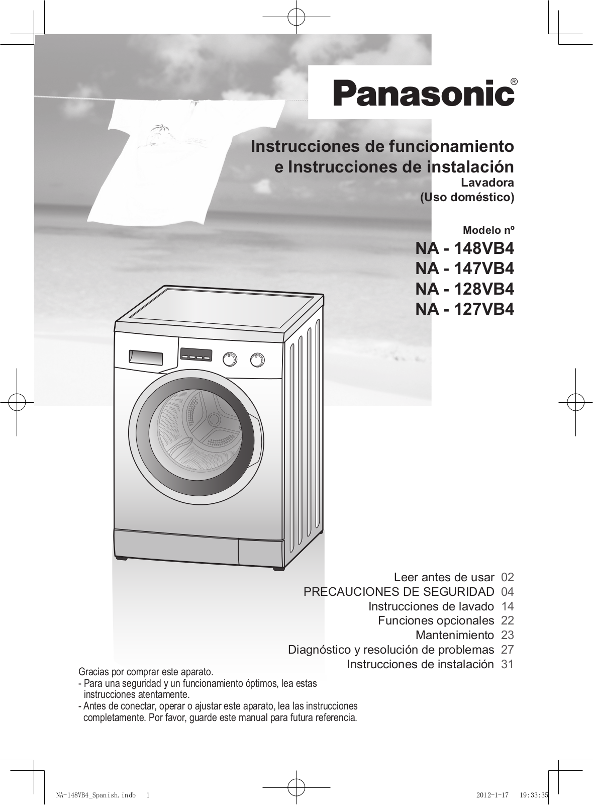 Panasonic NA-148VB4, NA-147VB4, NA-128VB4, NA-127VB4 User and installation Manual